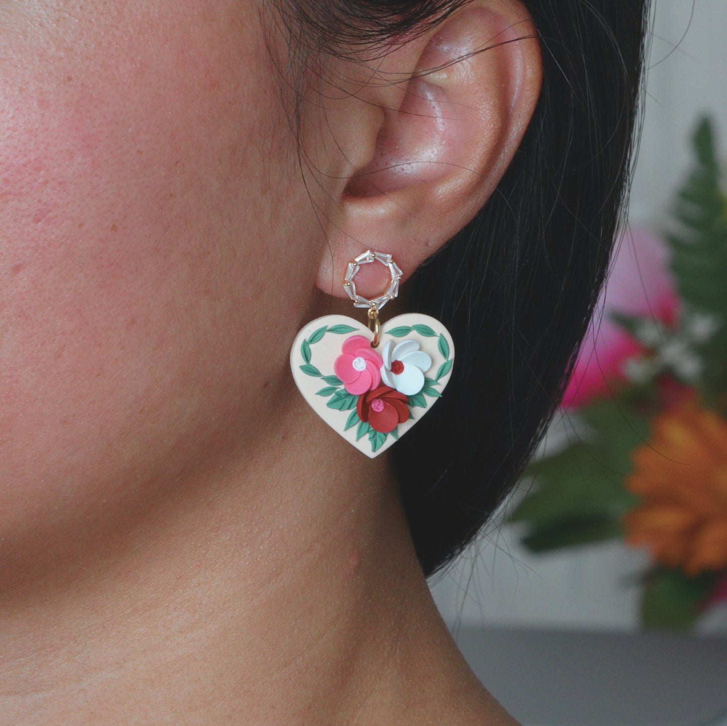 Elegant Floral Hearts Earring
