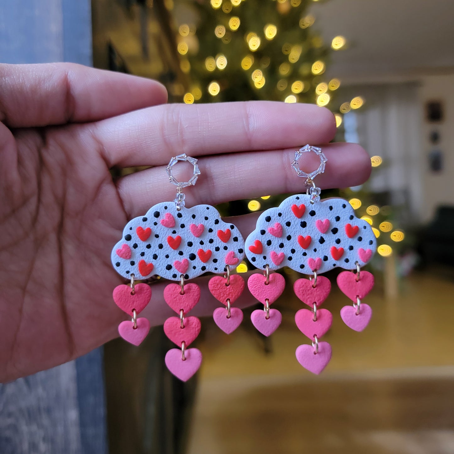 Hearts on Polka Dots Cloud Dangle