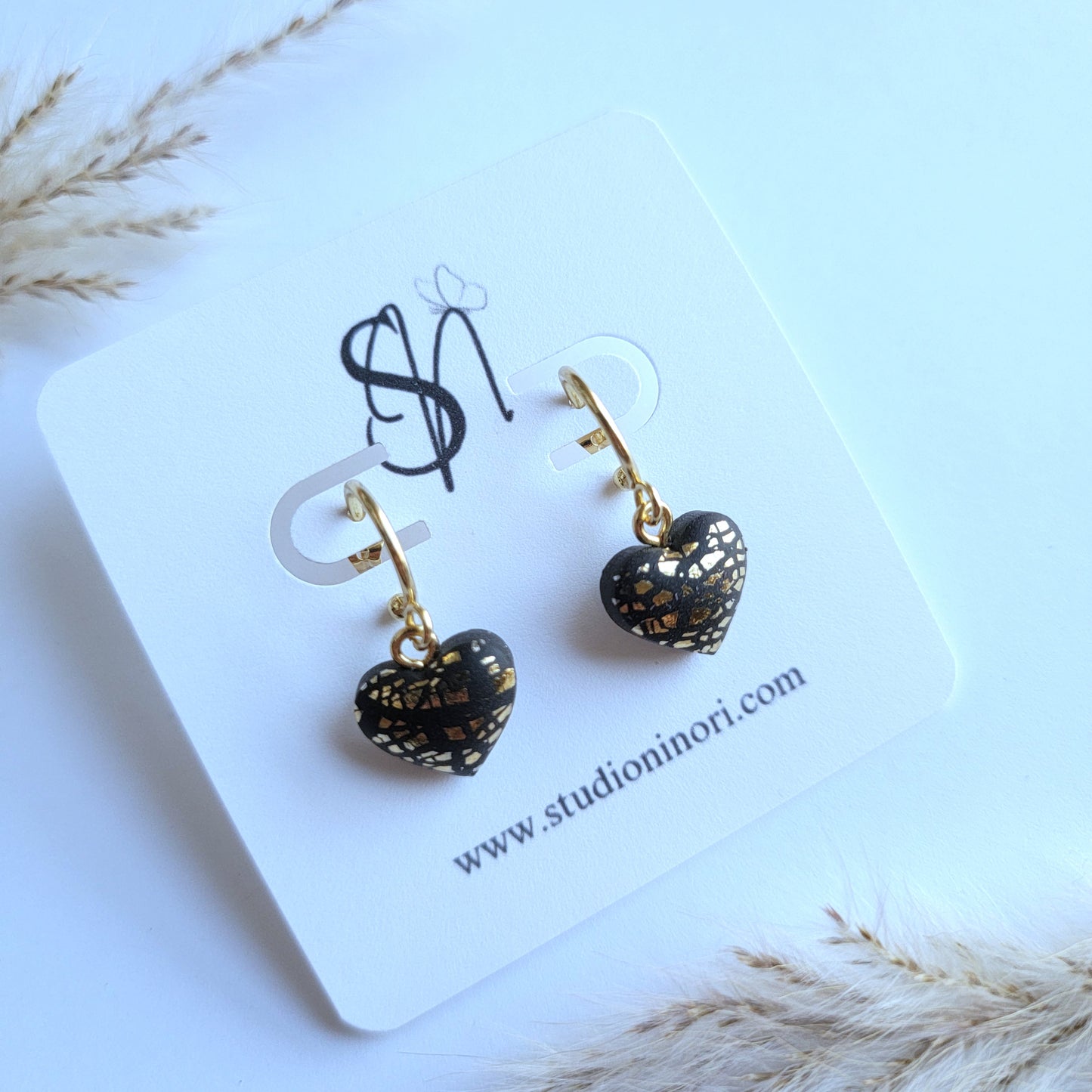 Black Gold Heart Hoop Earrings