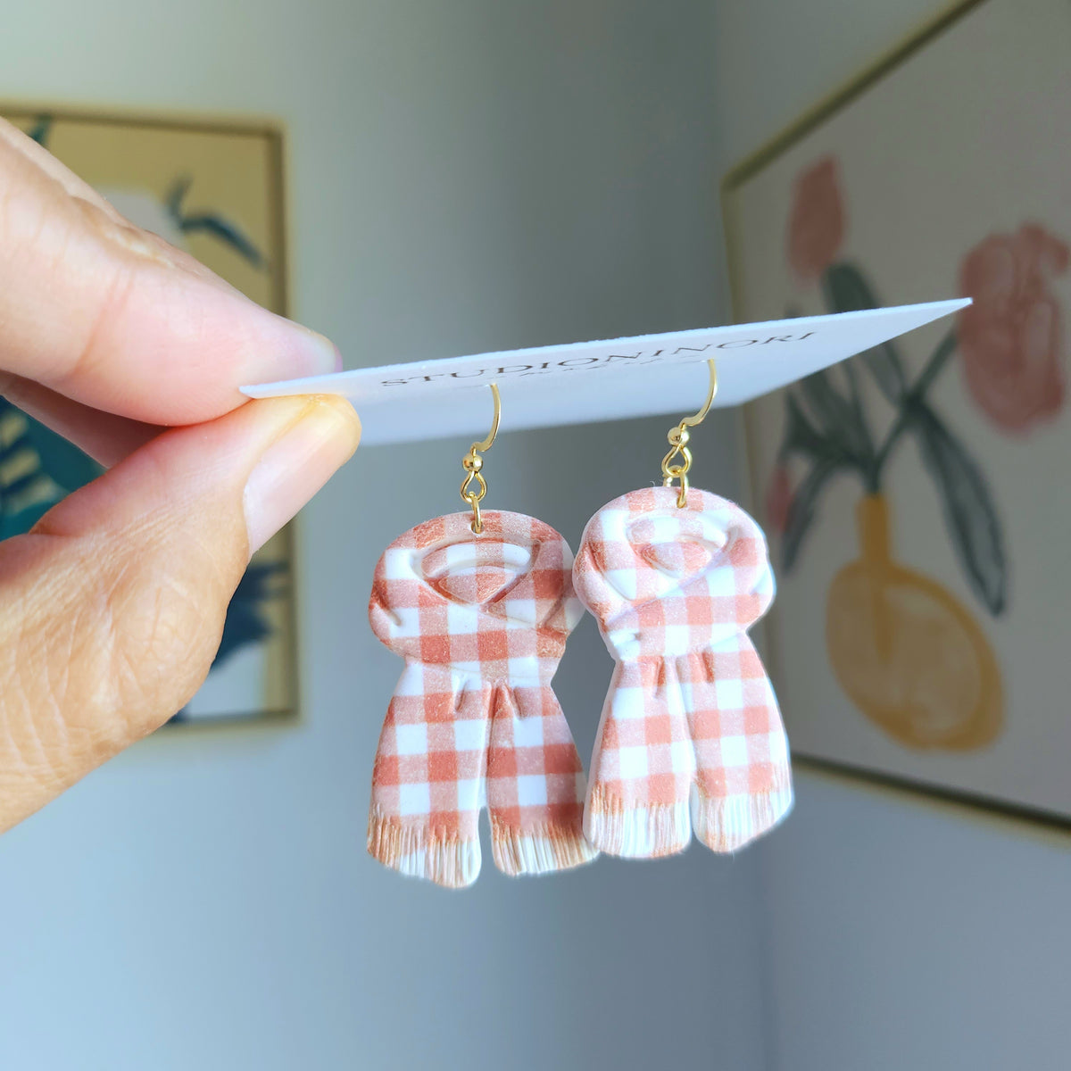 Pink Gingham Scarf Earrings