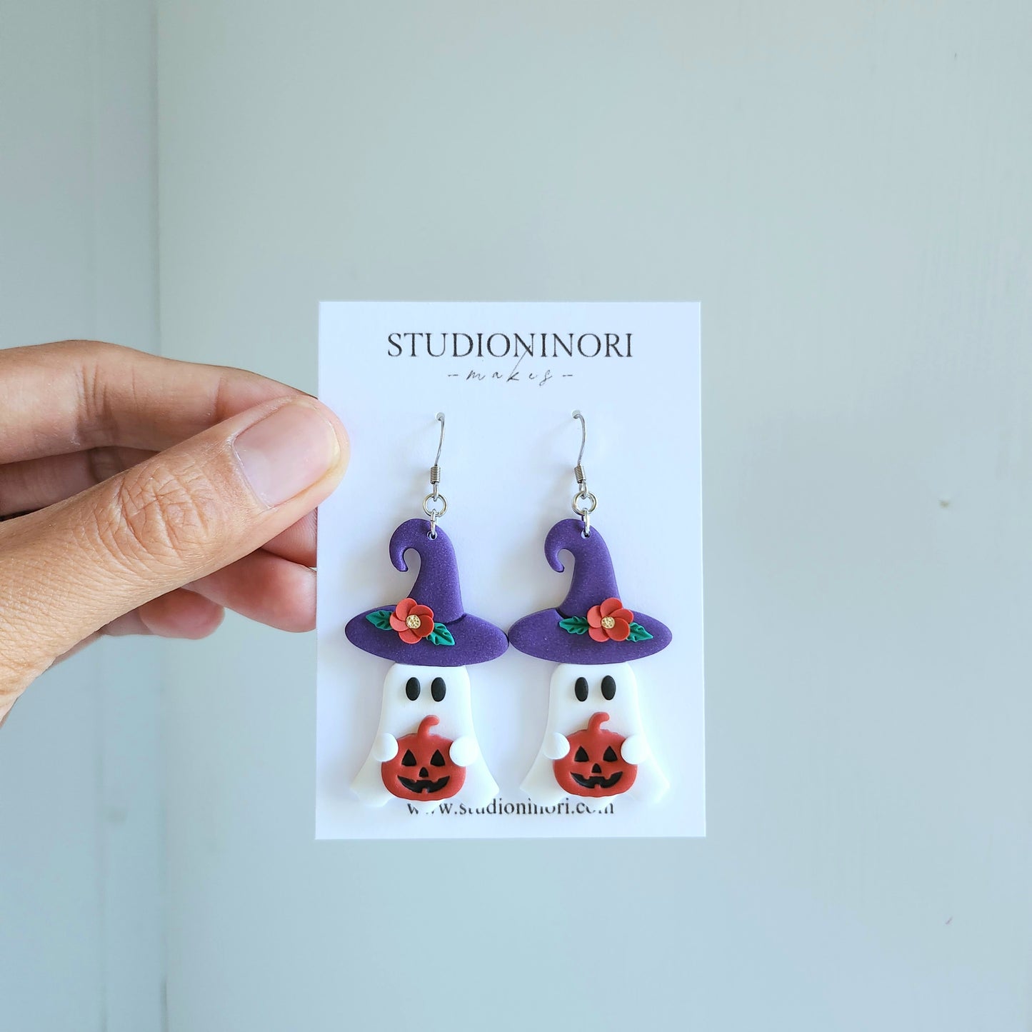 Purple Witch Hat Ghost Earrings
