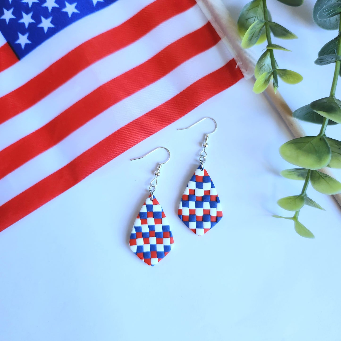 4th of July Plaid Dangle Earrings