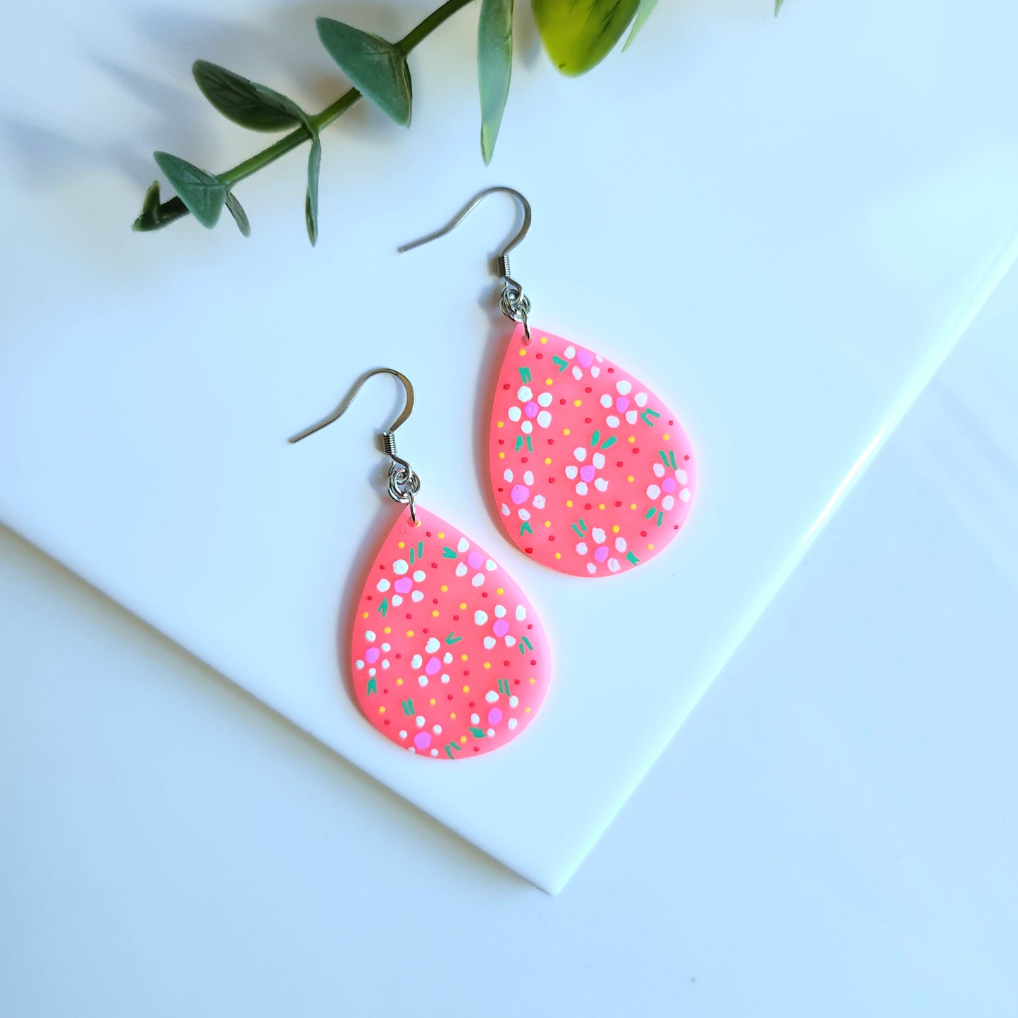 Pink Floral Teardrop Earrings