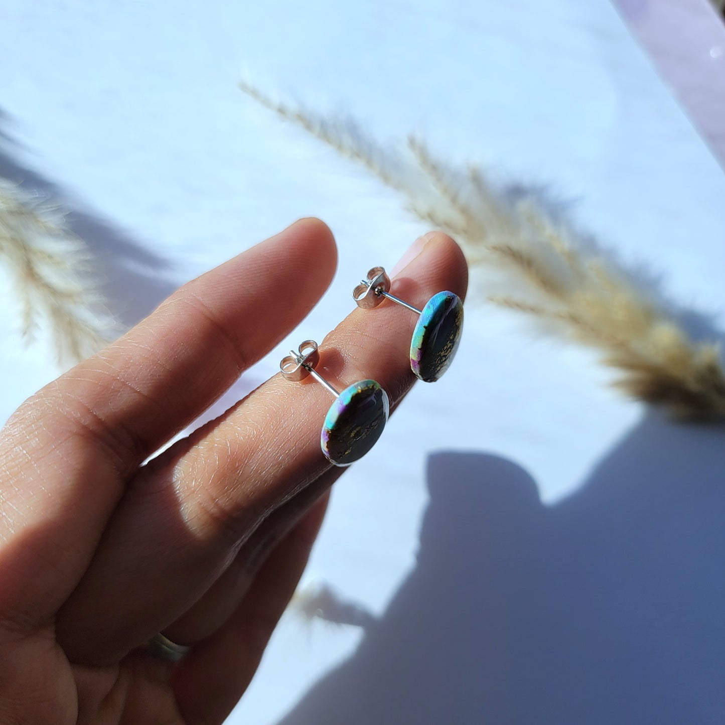 Oval Marbled Stud Earrings