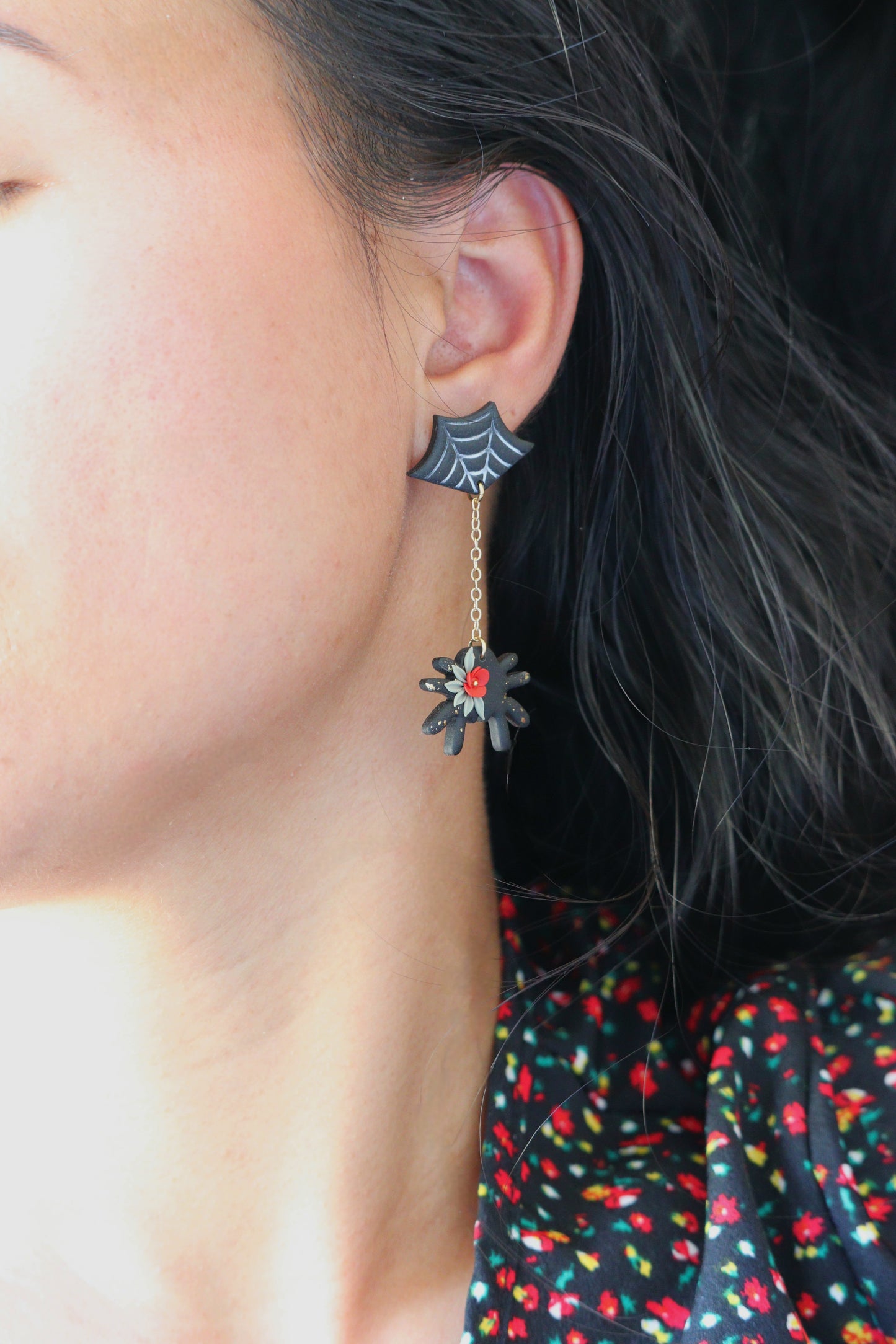Floral Spider Dangle Earrings