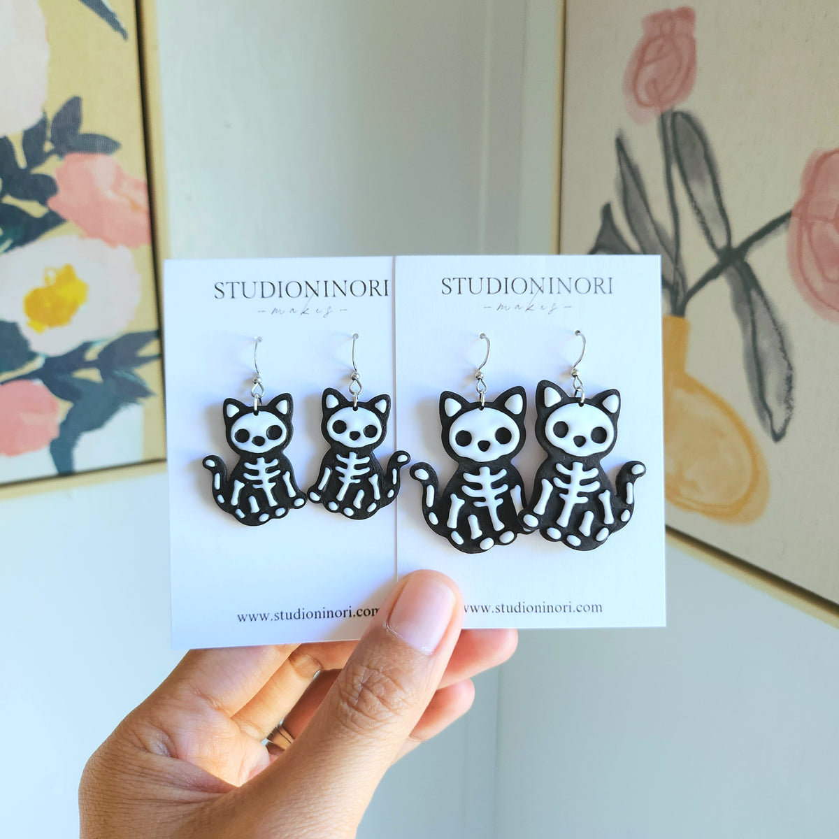 Skeleton Cat Dangle Earring
