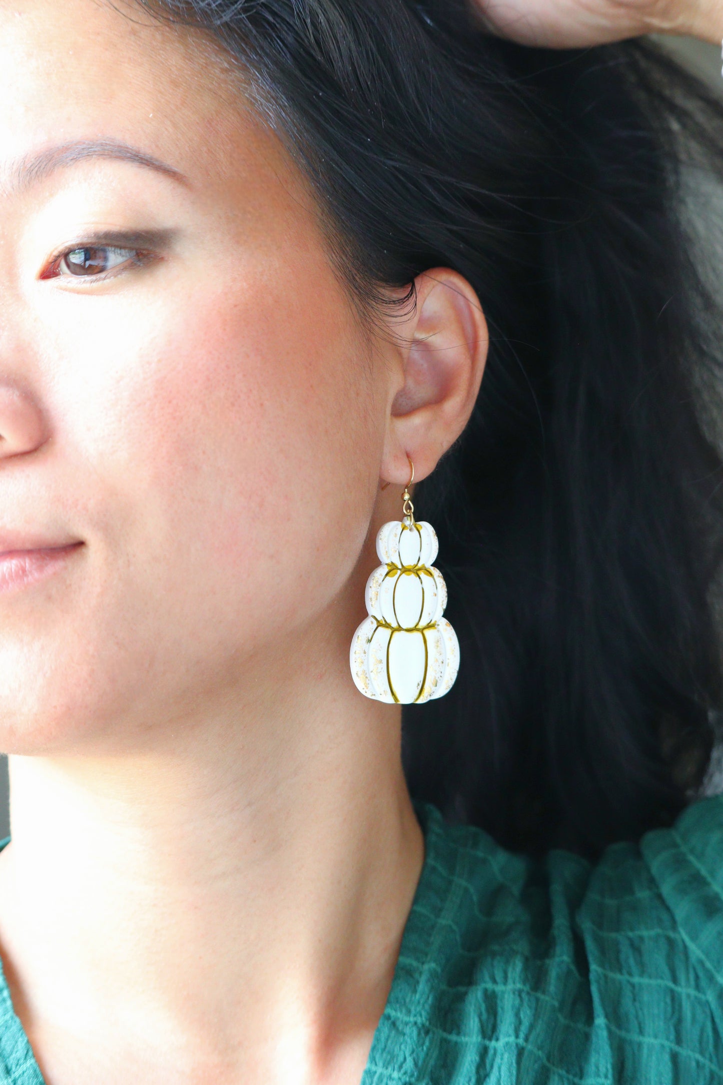 Floral White Stacked Pumpkin Earrings