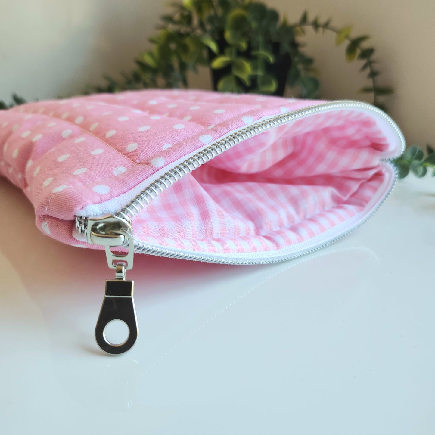 Quilted Kindle Sleeve, Pink Polka Dot Padded E-Reader Pouch, Gift for Book Lover