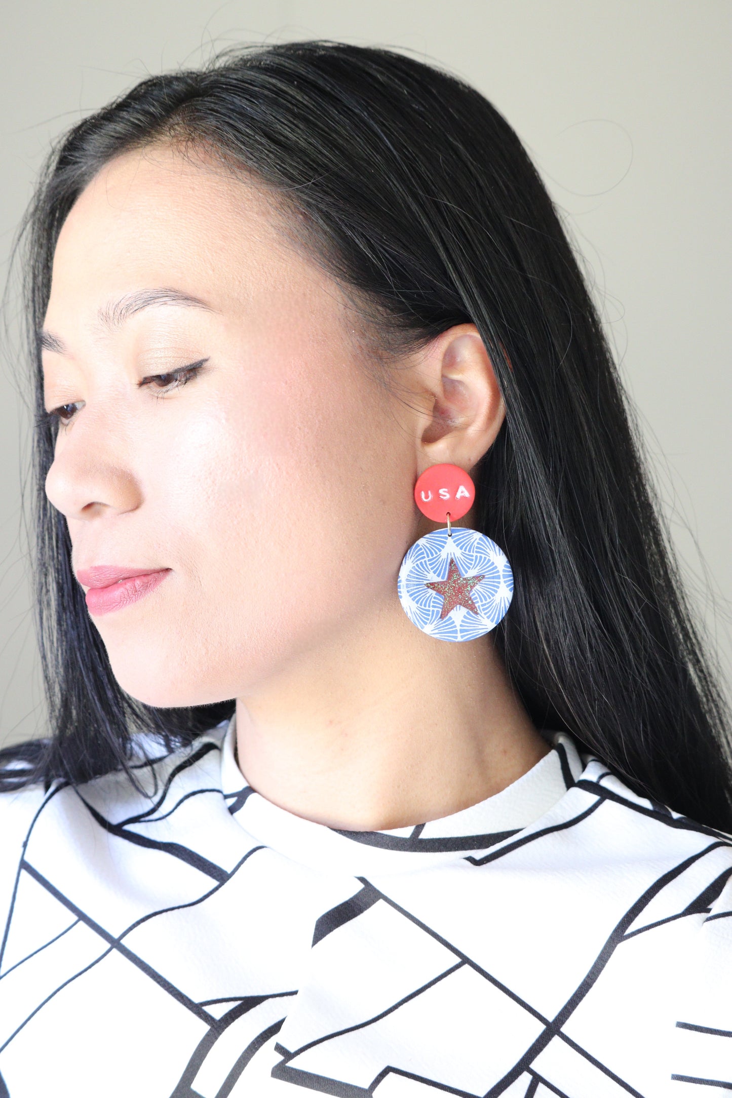 Large USA Patriotic Dangle Earrings