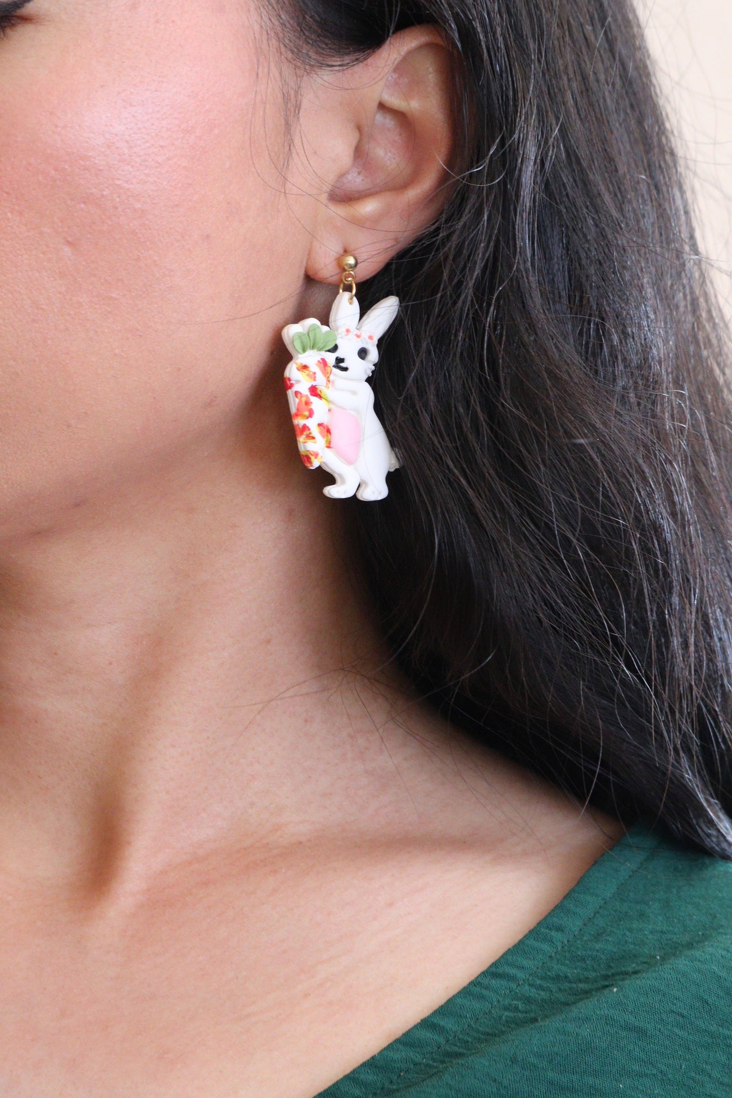 Floral Bunny Carrot Earring