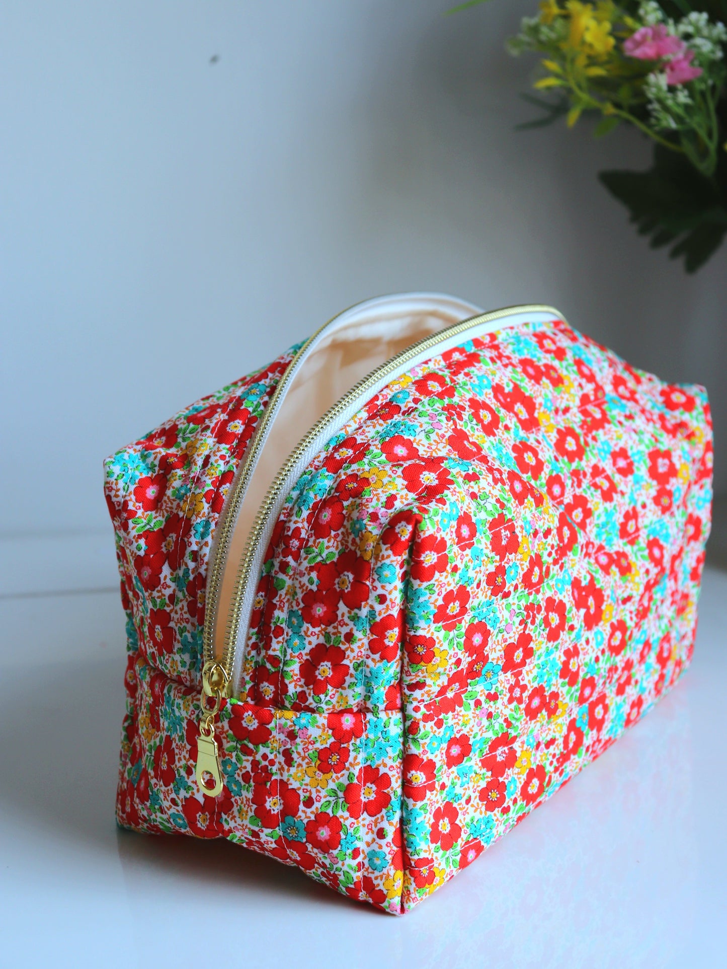 Red Floral Cosmetic Bag