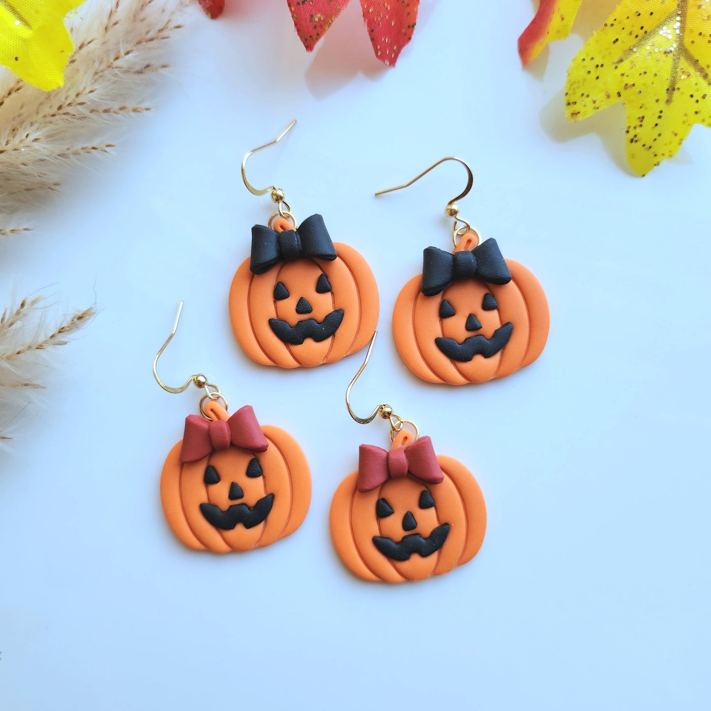 Spooky Cute Pumpkin with Bow Earrings