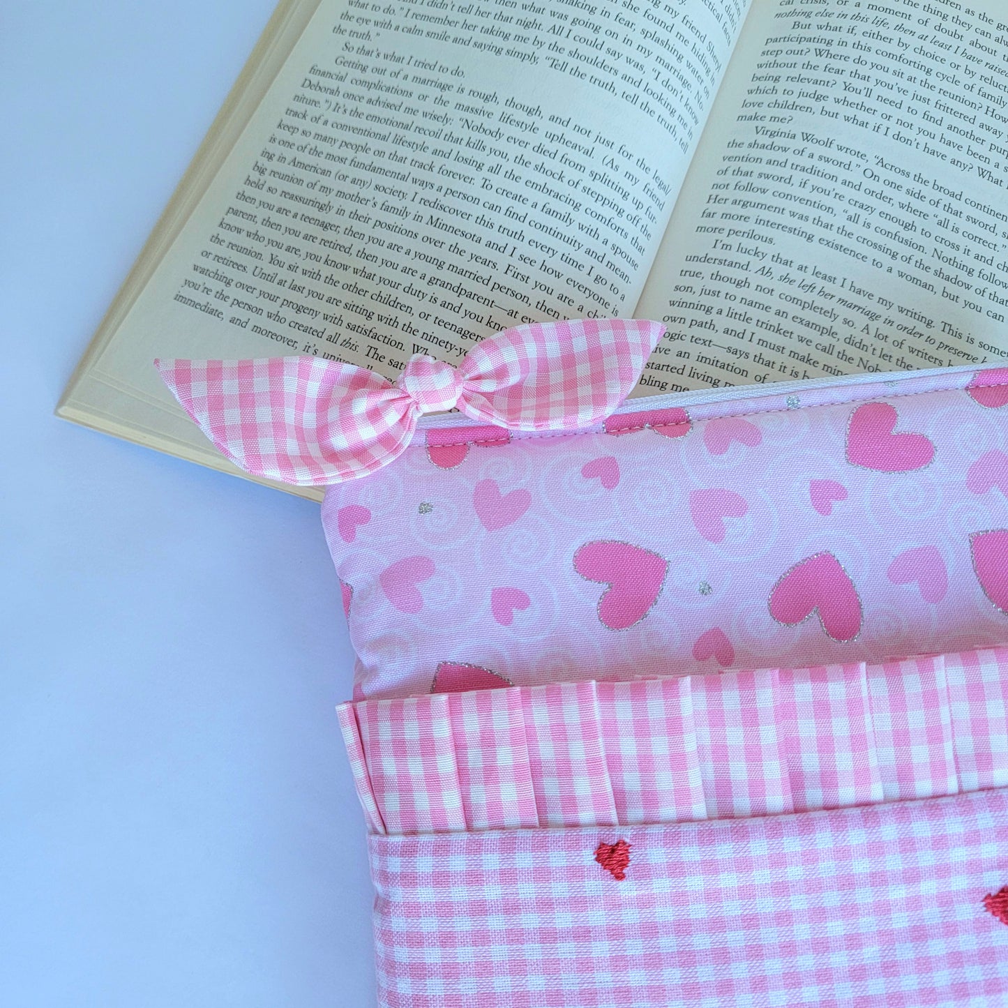 Pink Gingham Padded Kindle Sleeve with Ruffled Pocket