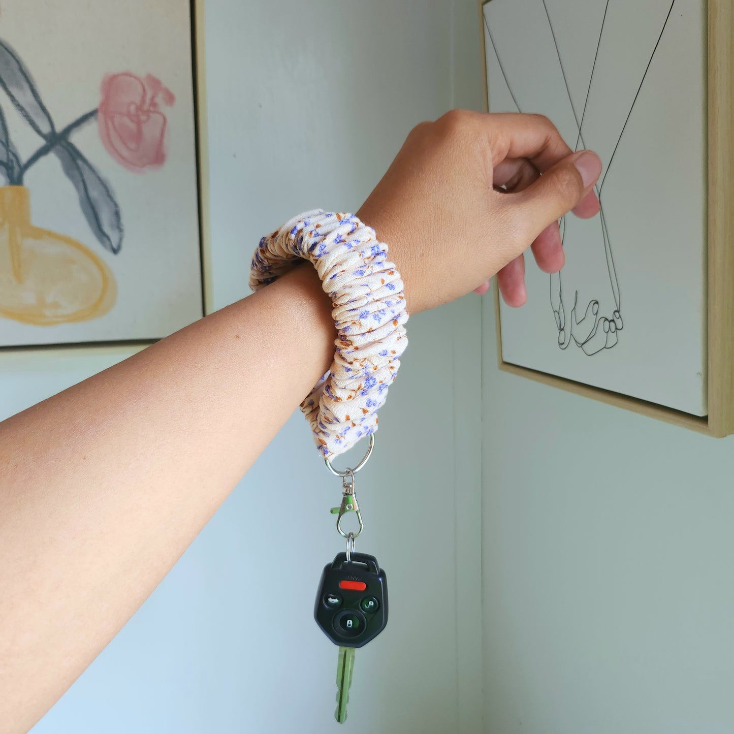 Floral Fabric Scrunchie Keychain Wristlet