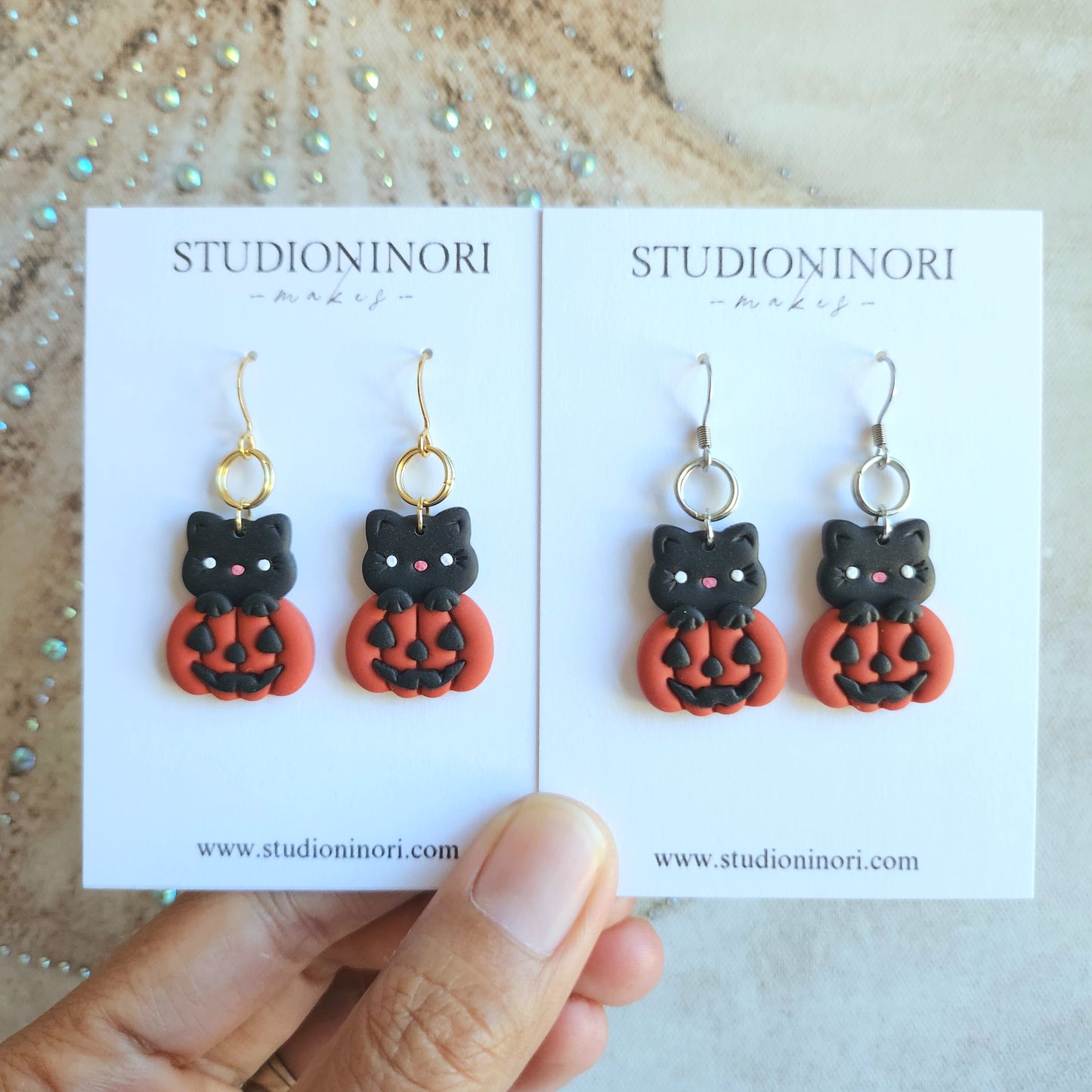 Black Cat in Pumpkin Earring