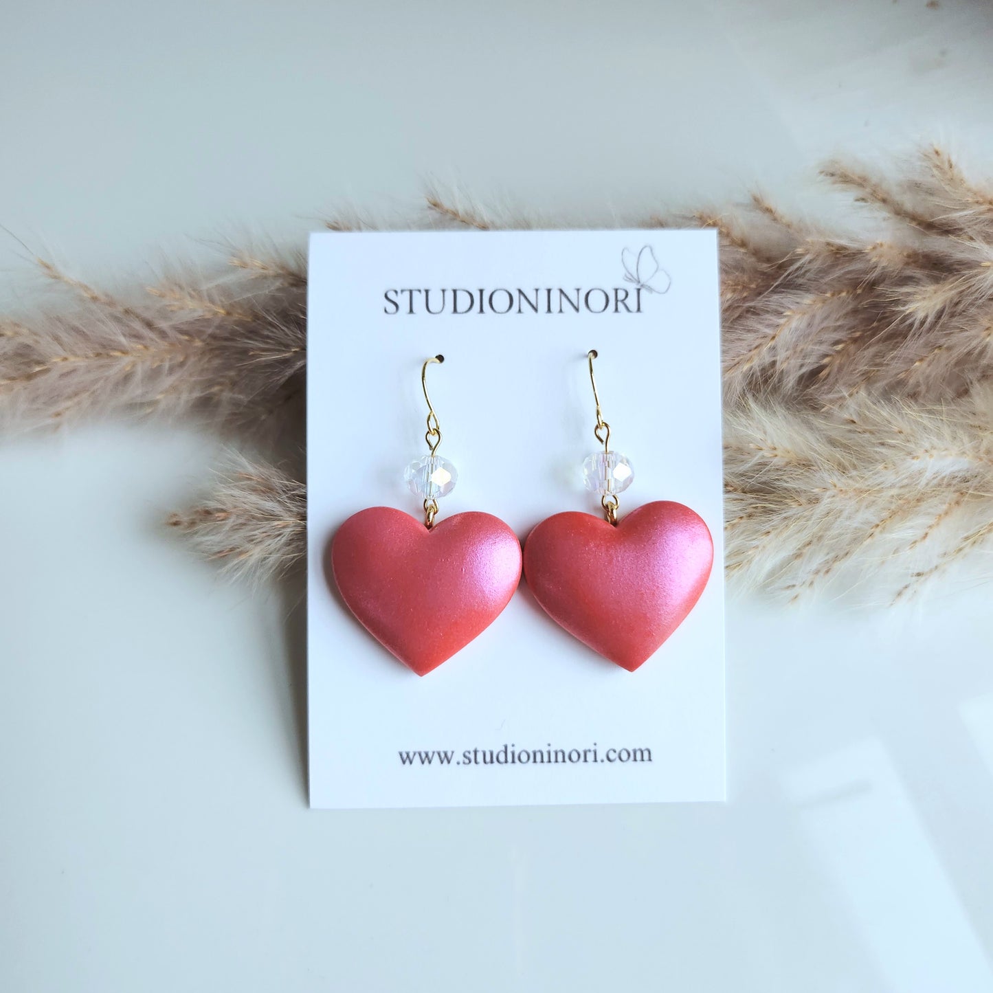 Pink Heart with Crystal Bead Dangle Earring