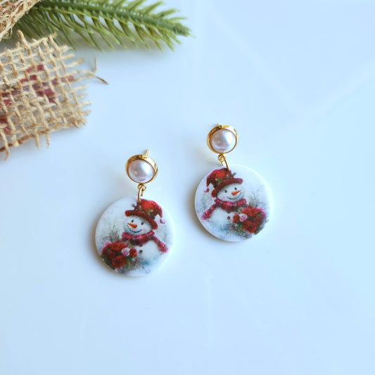 Christmas Snowman Pearl Stud Earring