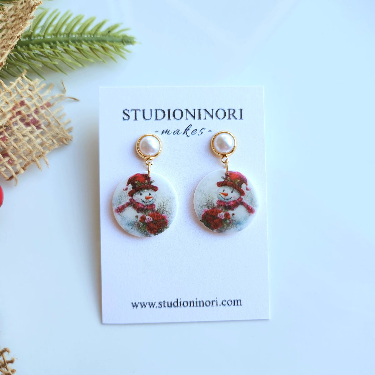 Christmas Snowman Pearl Stud Earring