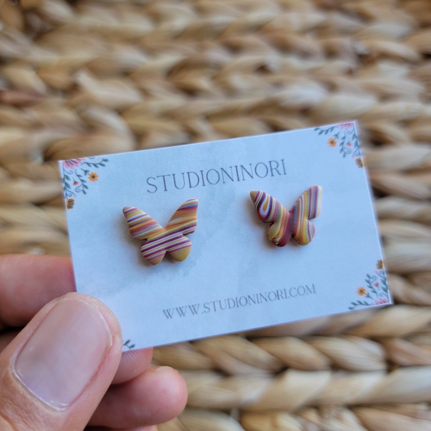 Stripe Butterfly Stud