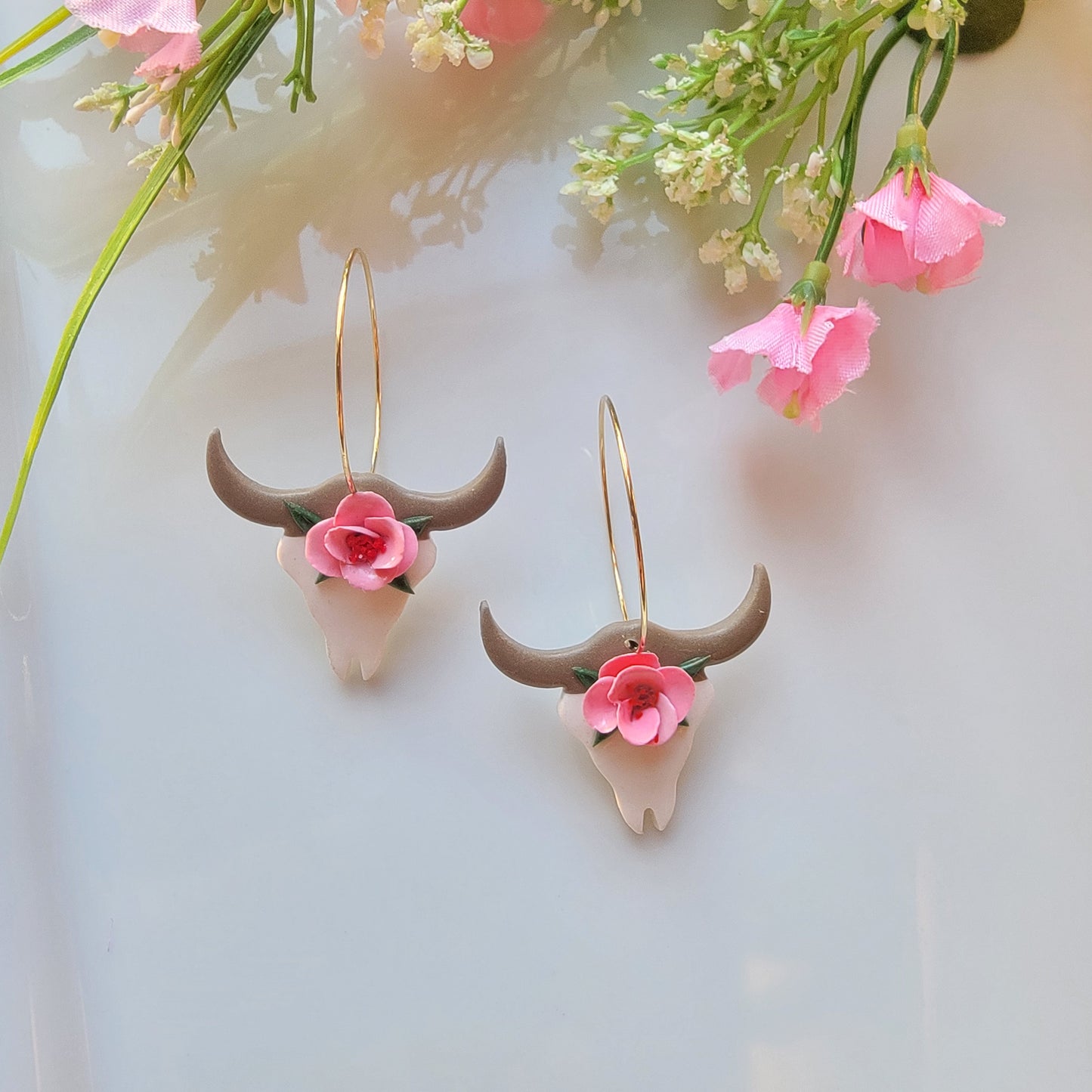 Floral Bull Skull Hoops