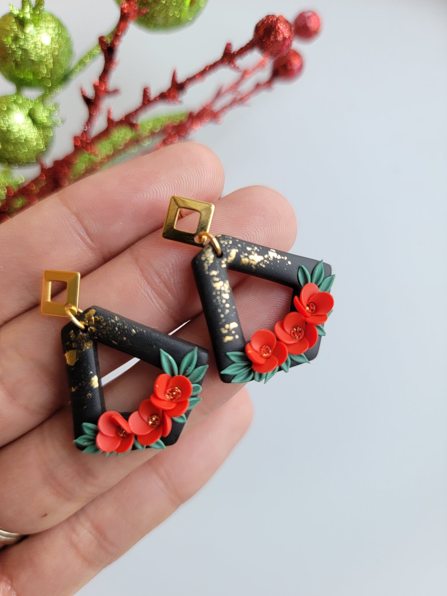 Floral Pentagon Shape Drop Earring