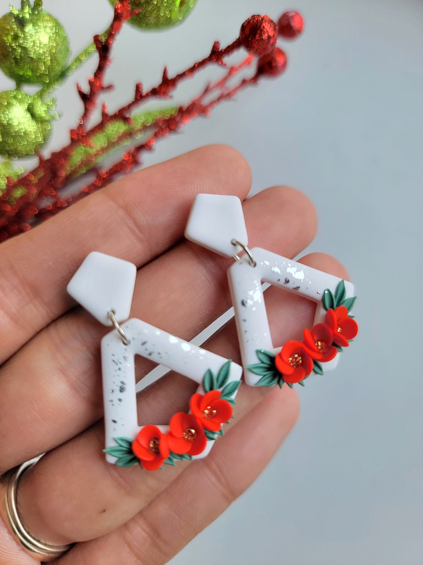 Floral Pentagon Shape Drop Earring