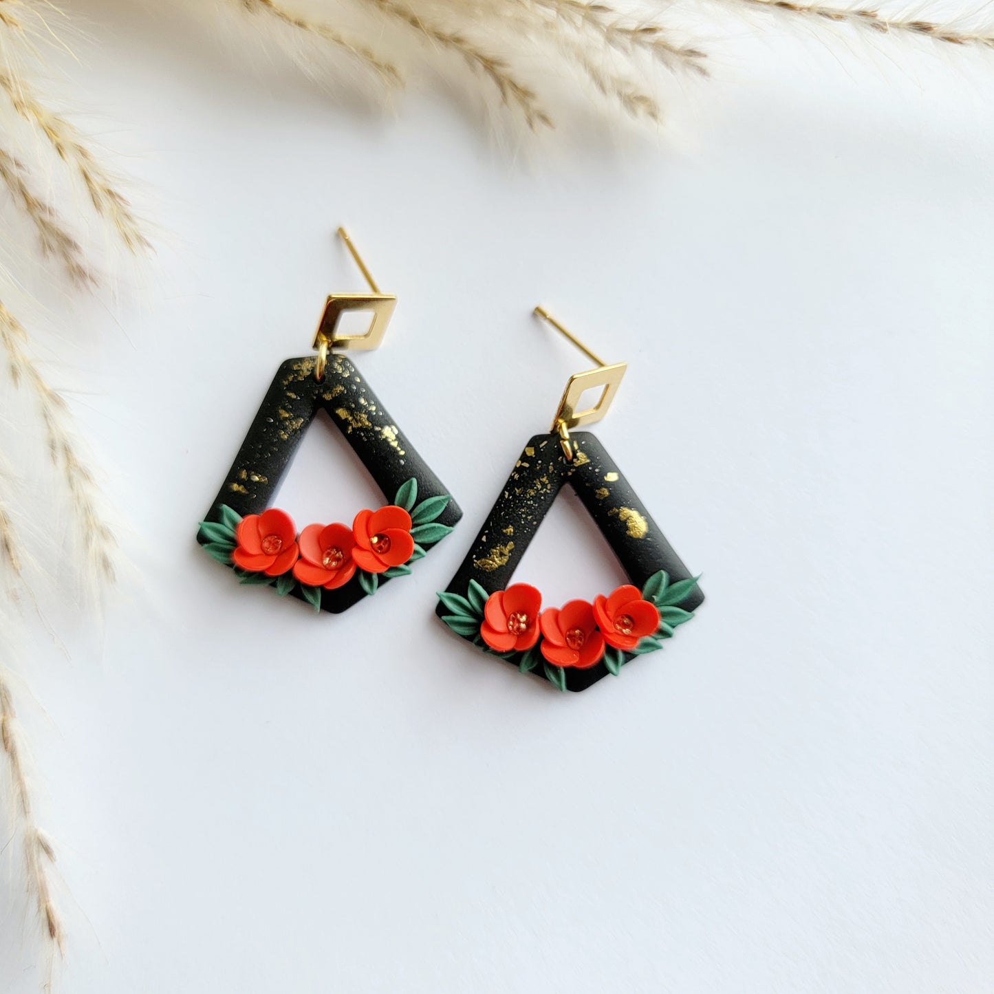 Floral Pentagon Shape Drop Earring