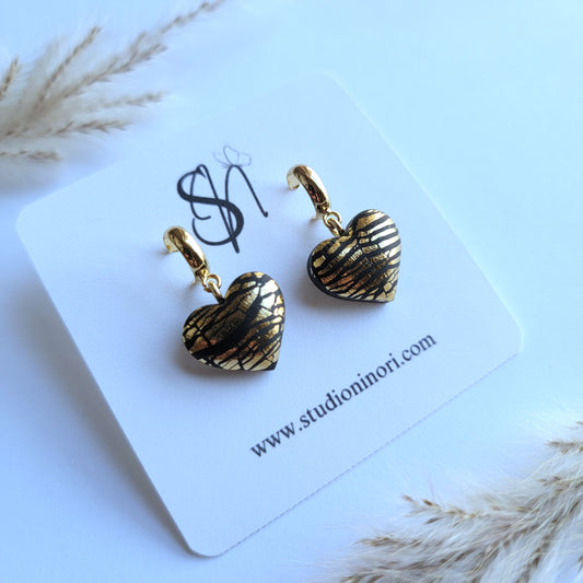 Black Gold Heart Hoop Earrings