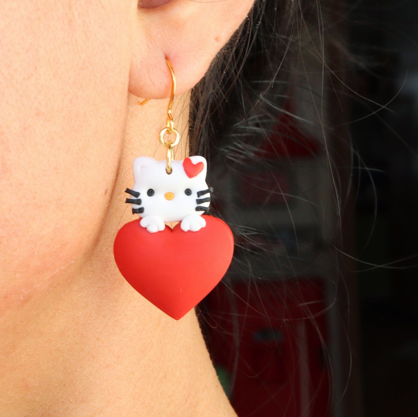 Cat on Heart Dangles