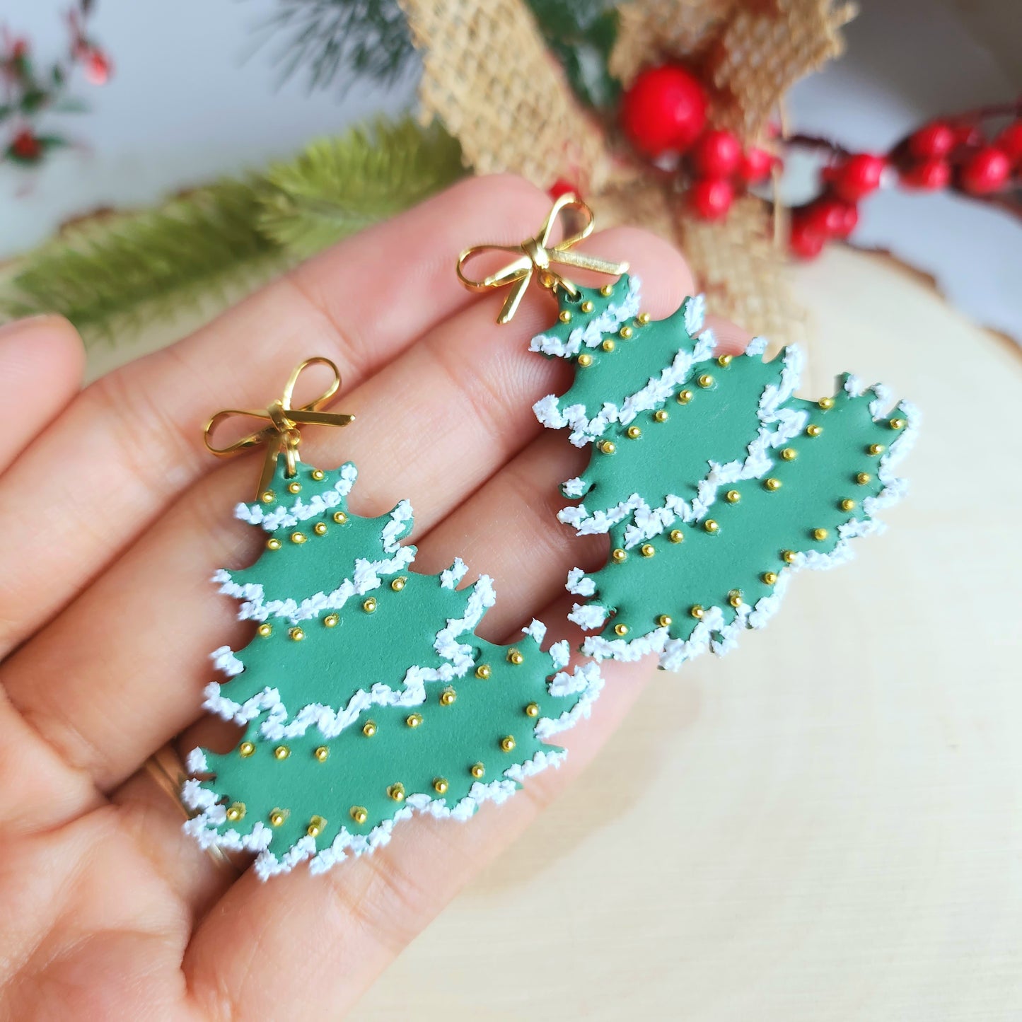 Snow Dusted Christmas Tree Earrings