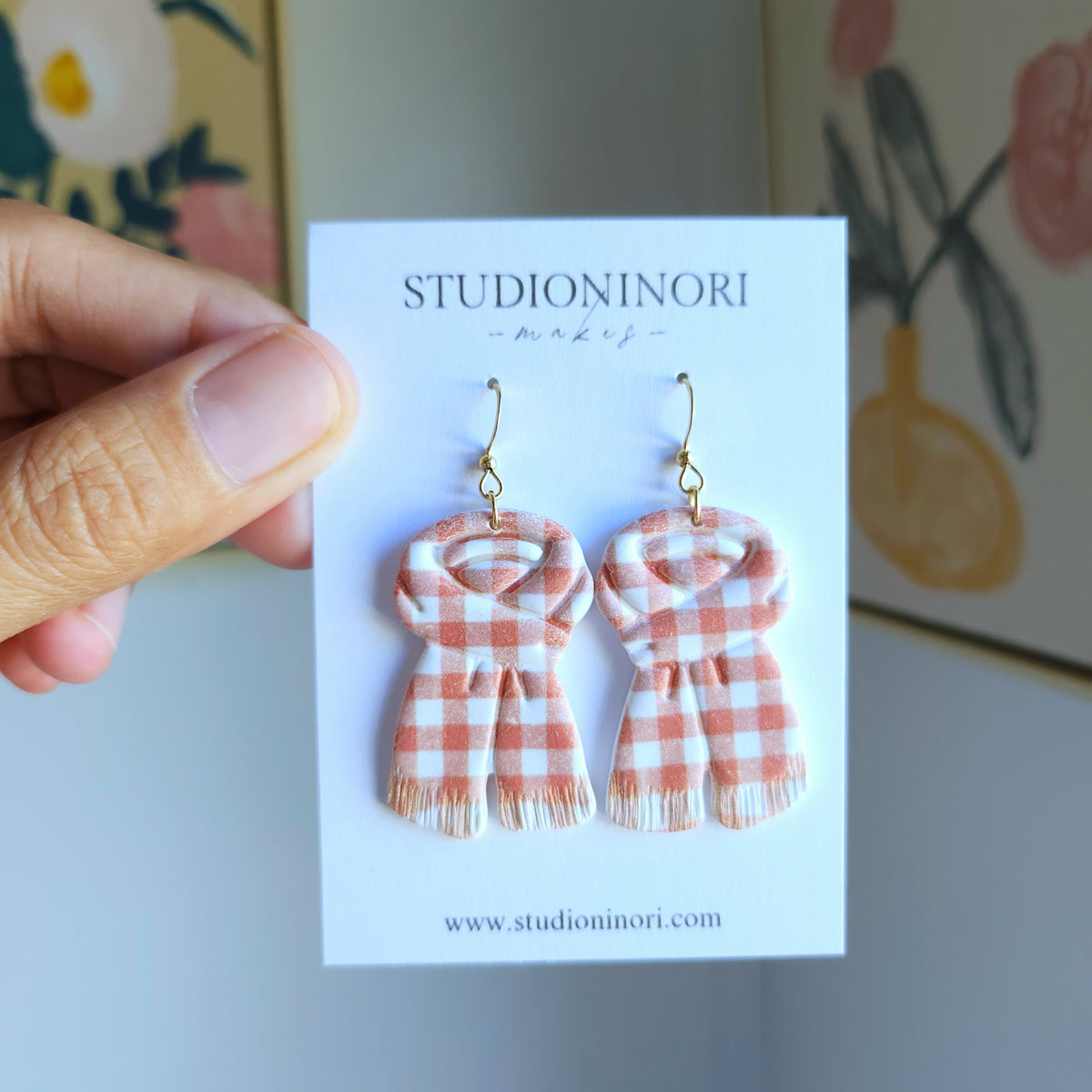 Pink Gingham Scarf Earrings