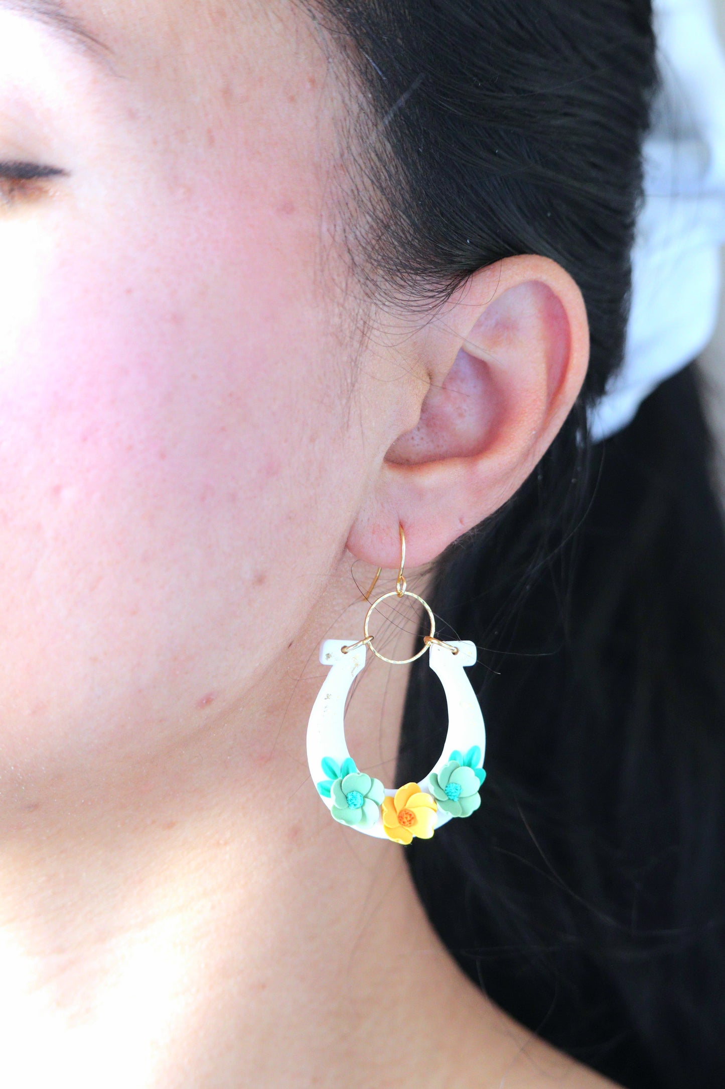 Floral Horse Shoe Dangle Earring