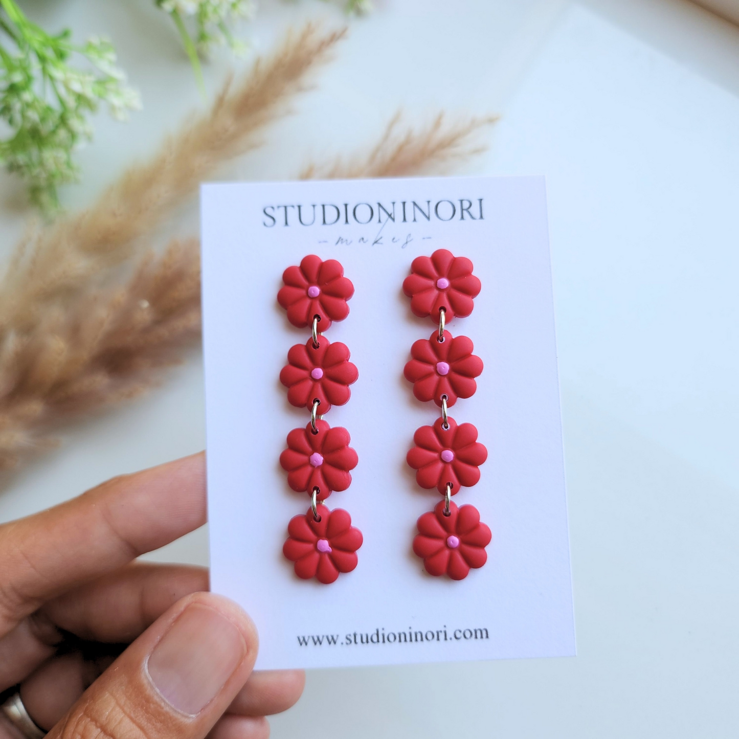 Stacked Flower Drop Dangle Earrings (Multi Color)