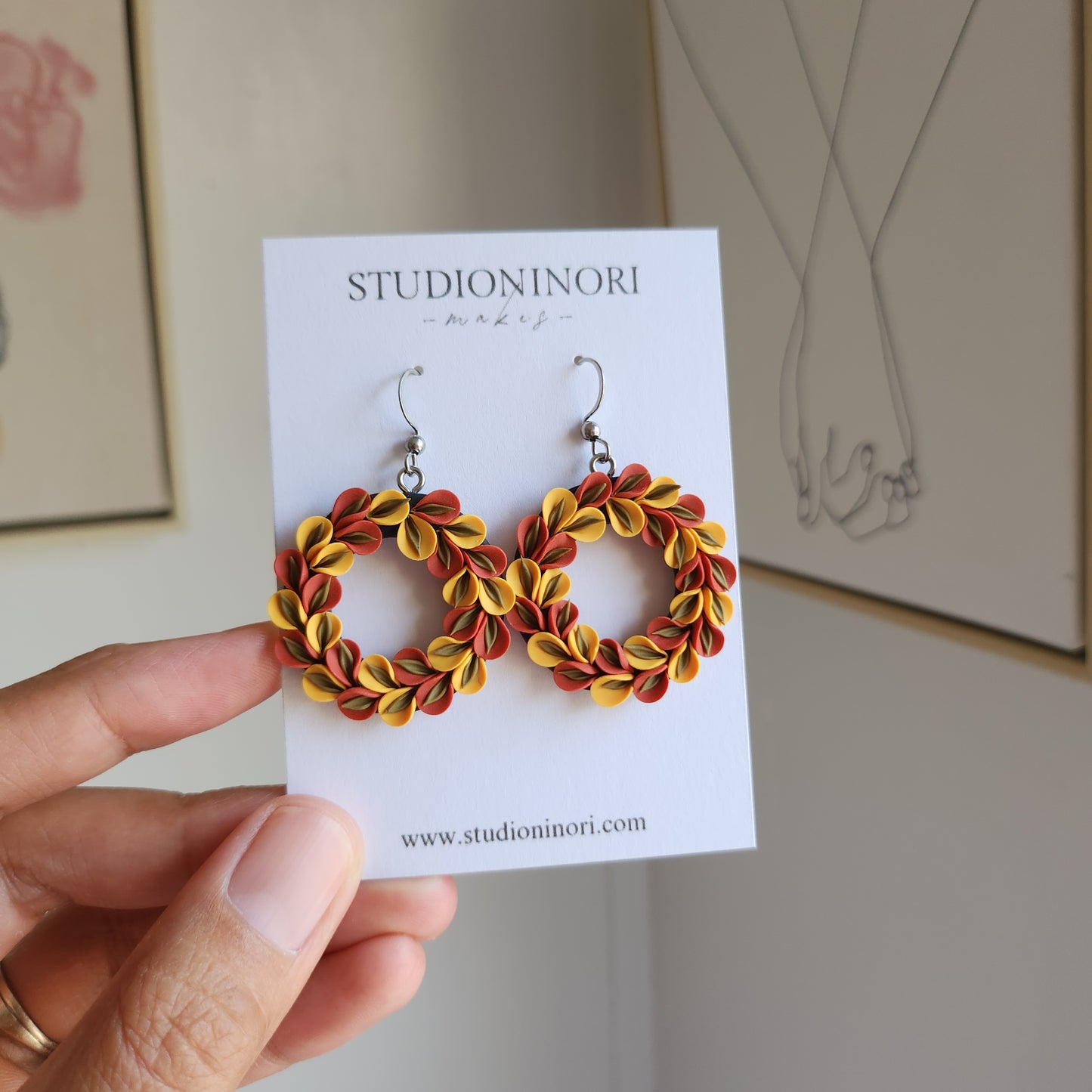 Autumn Leaf Wreath Dangle Earrings