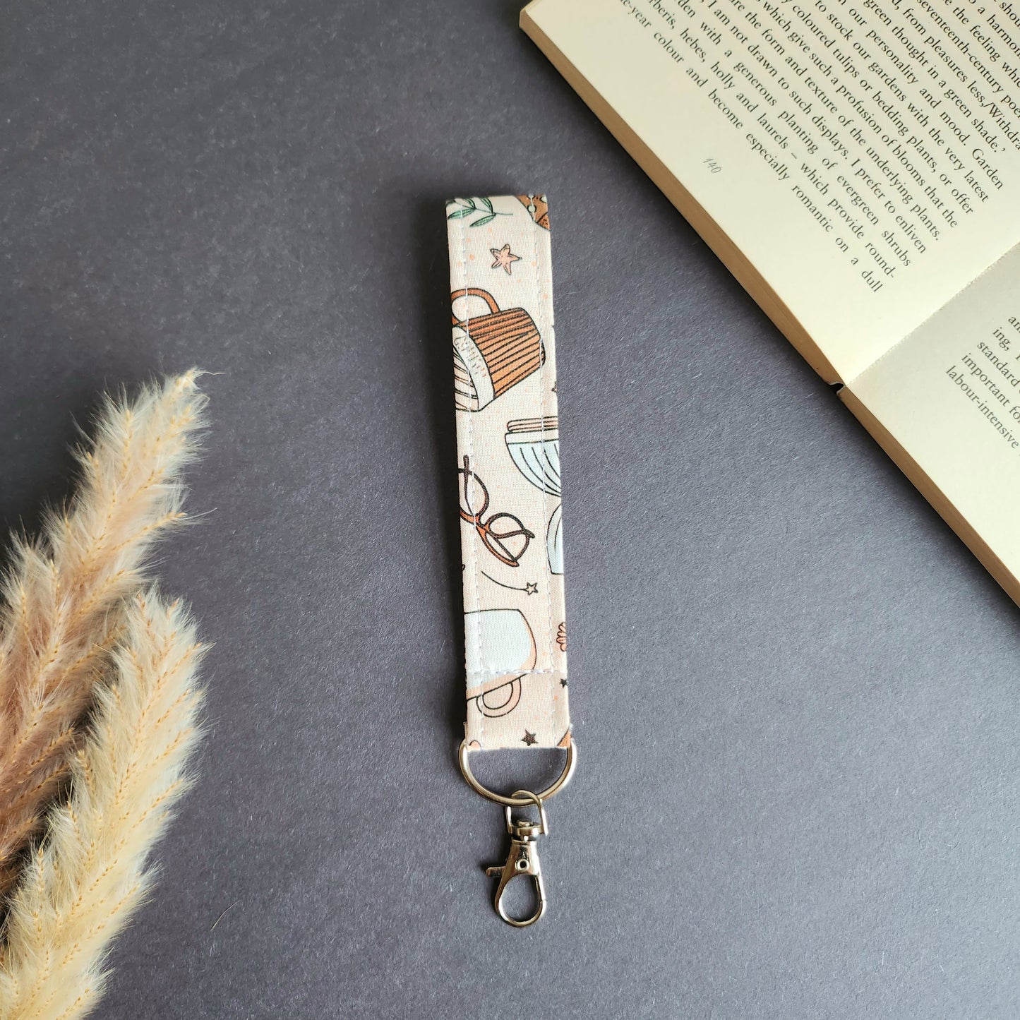 Quilted Coffee and Book Coin Pouch and Matching Keychain Wristlet