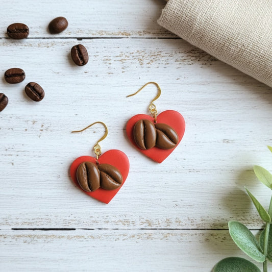 Coffee Heart Dangle Earrings