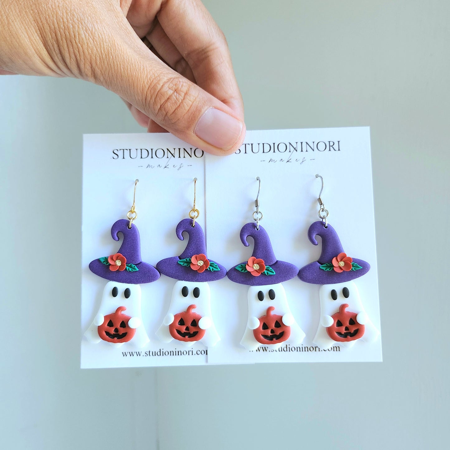 Purple Witch Hat Ghost Earrings