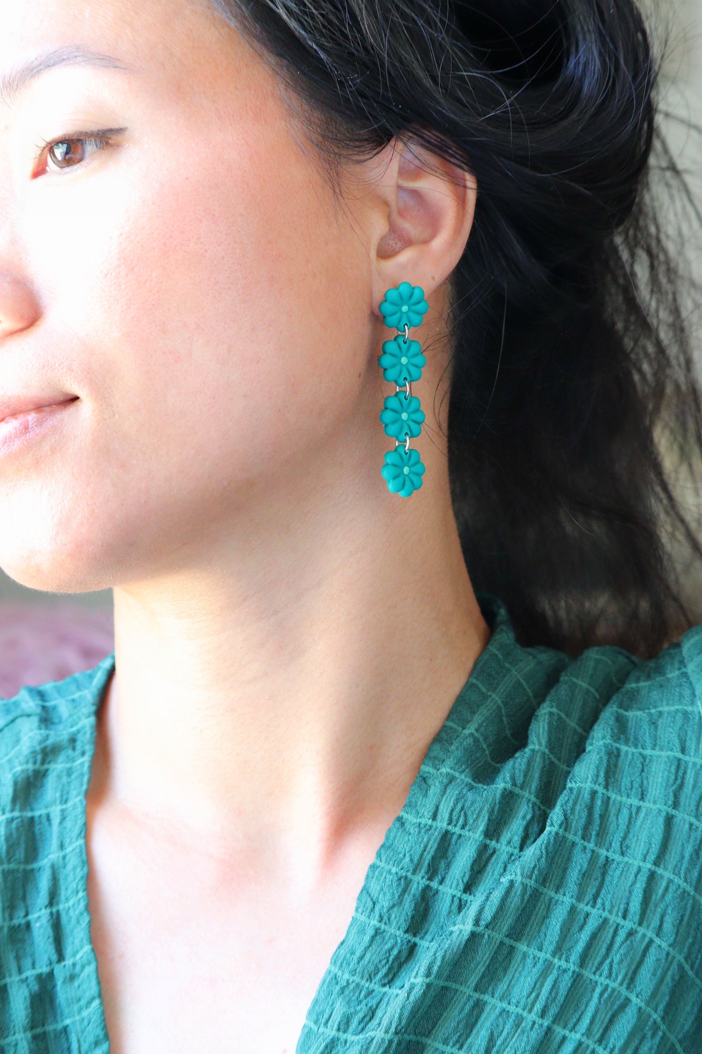 Stacked Flower Drop Dangle Earrings (Multi Color)