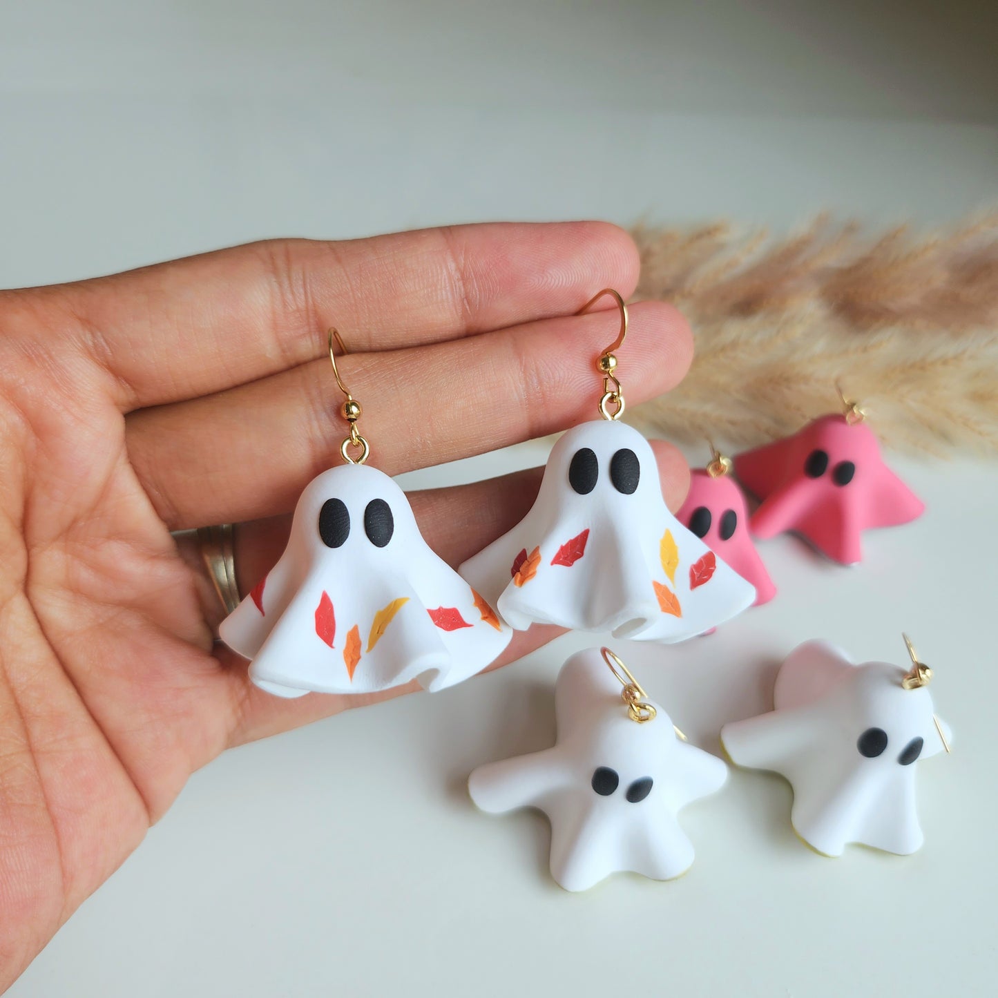 Halloween Ghost Earrings, Autumn Foliage Dangles