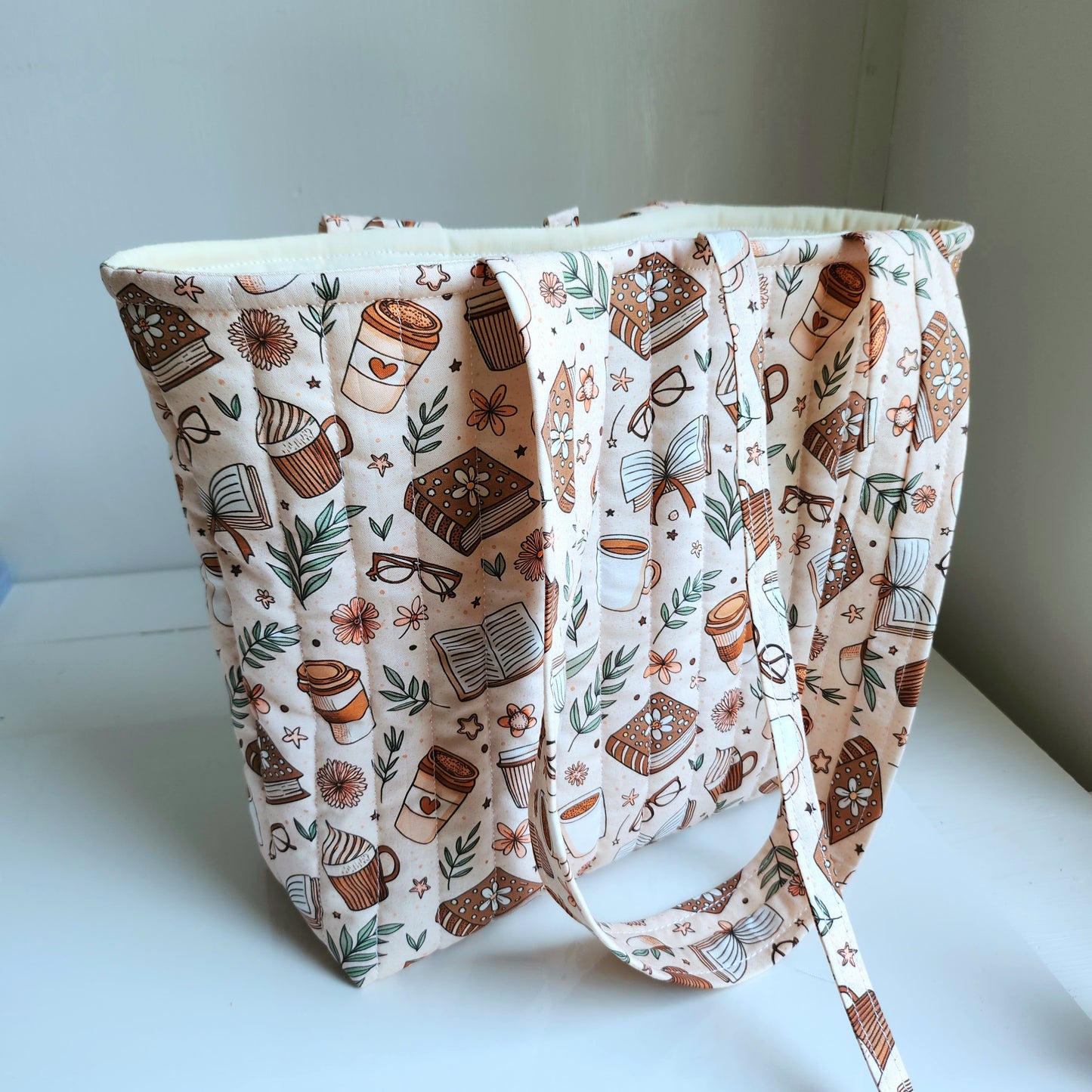 Quilted Coffee and Book Tote Bag