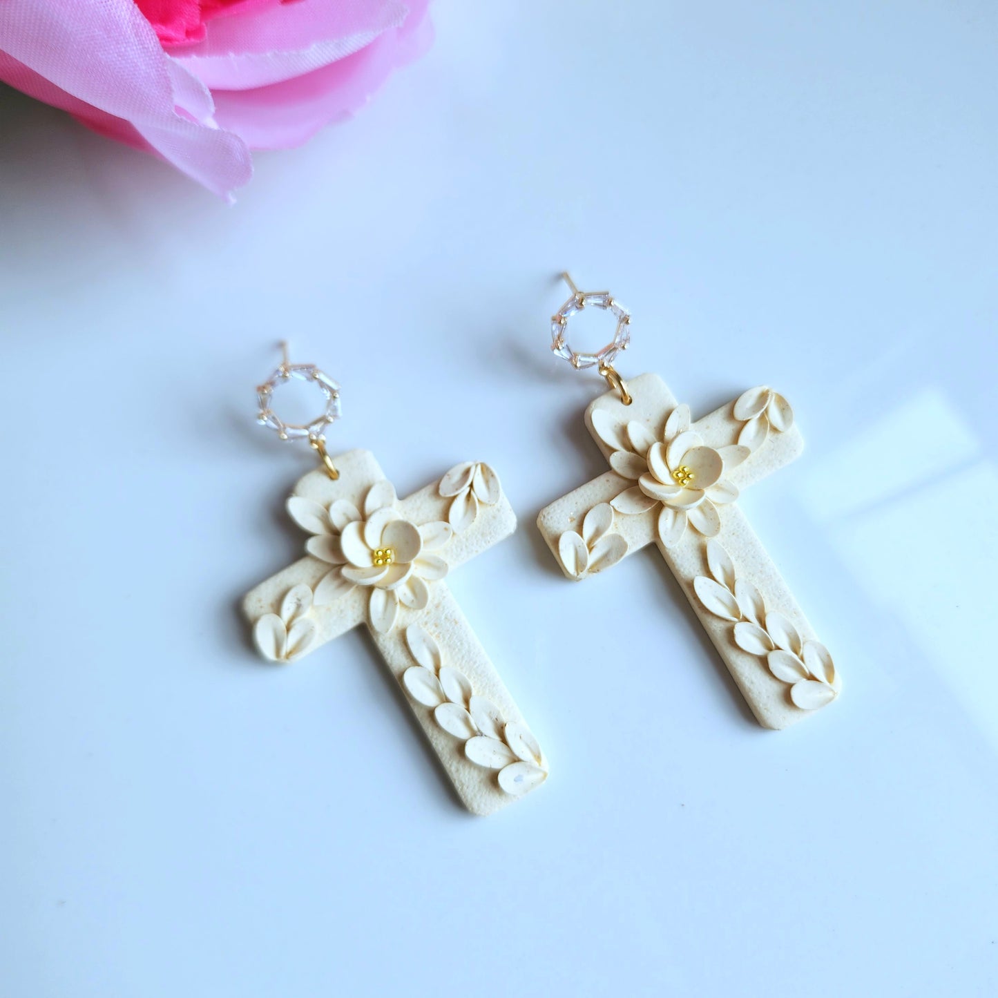 Floral Cross Earrings