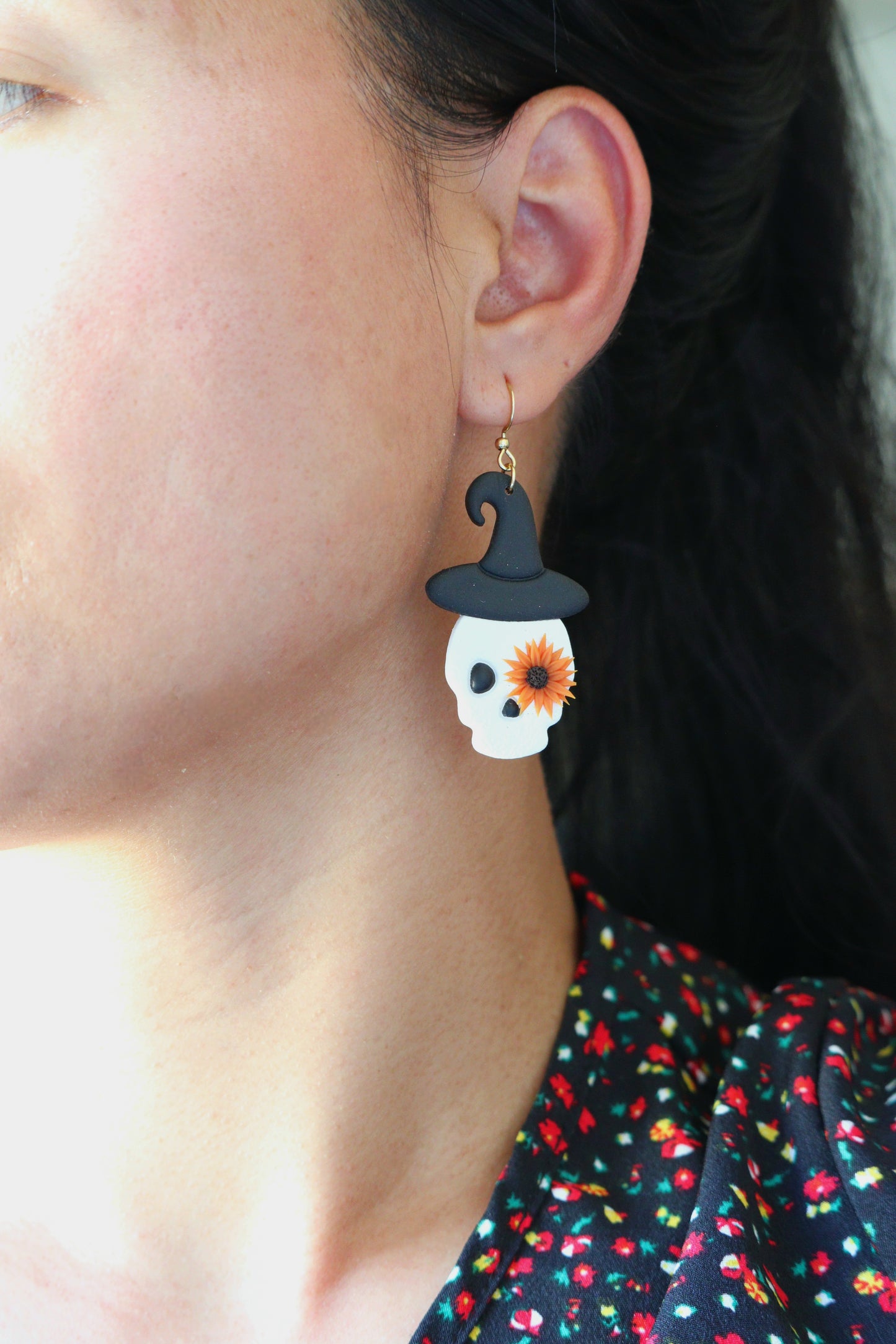 Witch Hat Sun Flower Skull Earring