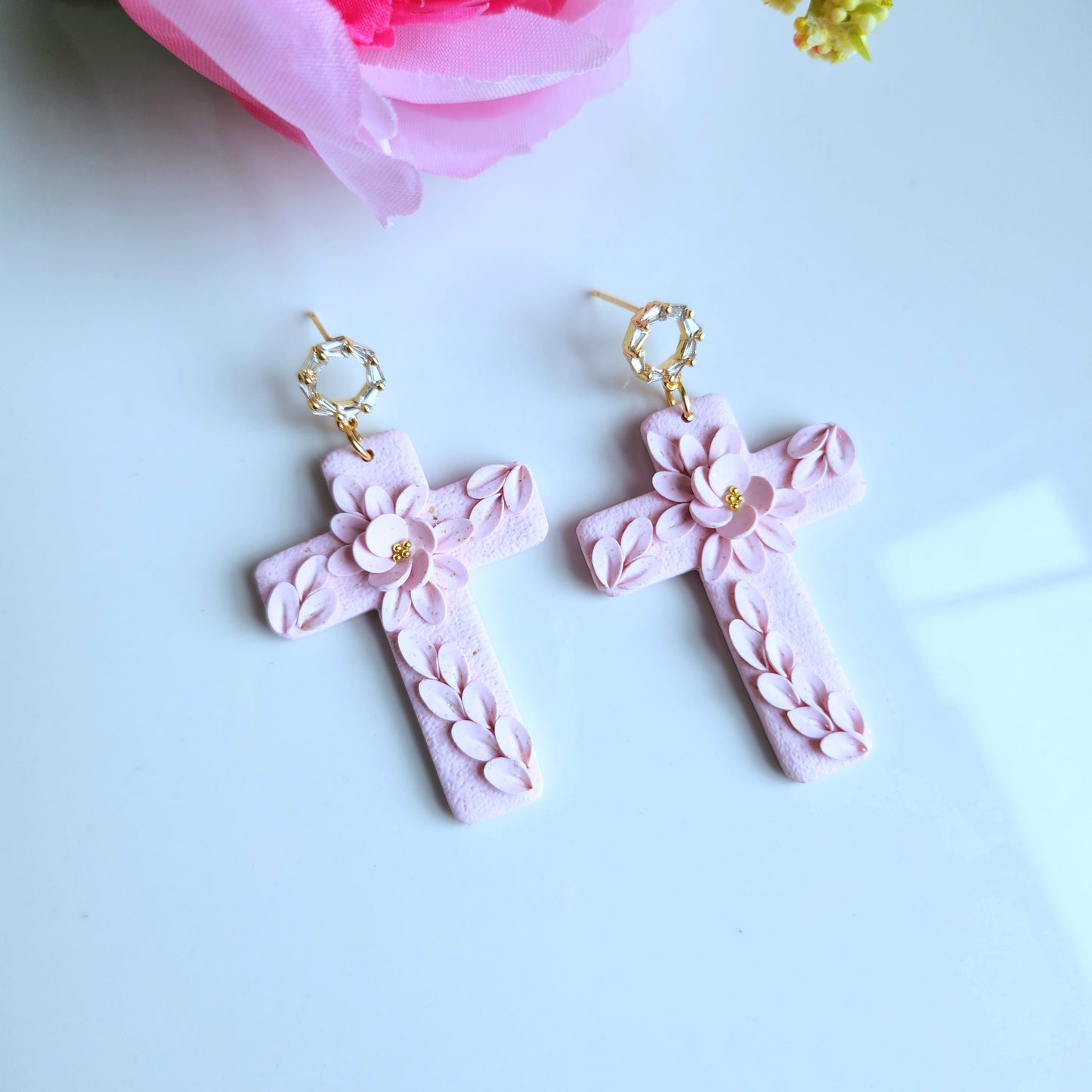 Floral Cross Earrings