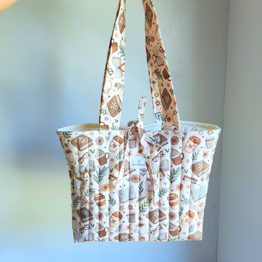 Quilted Coffee and Book Tote Bag