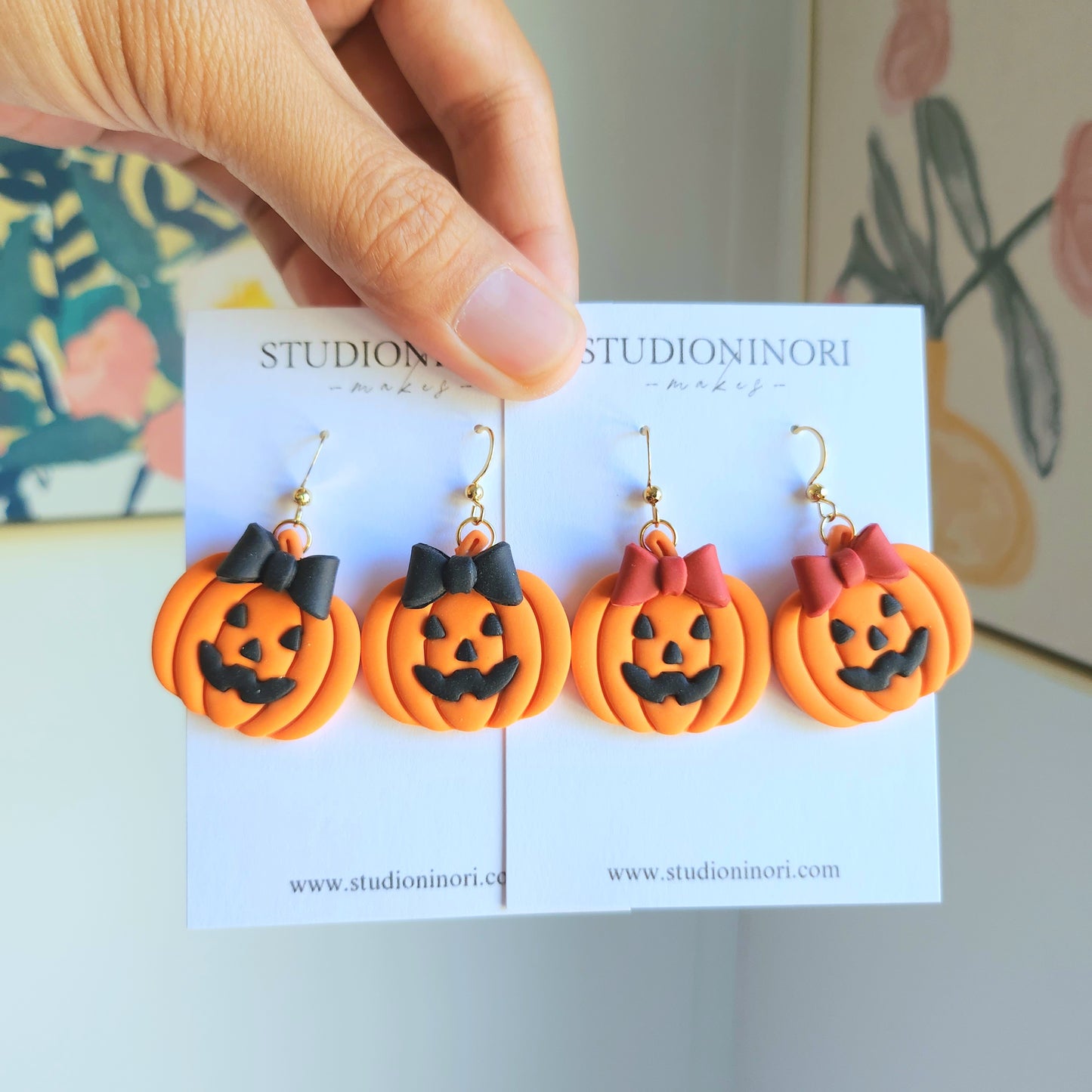 Spooky Cute Pumpkin with Bow Earrings