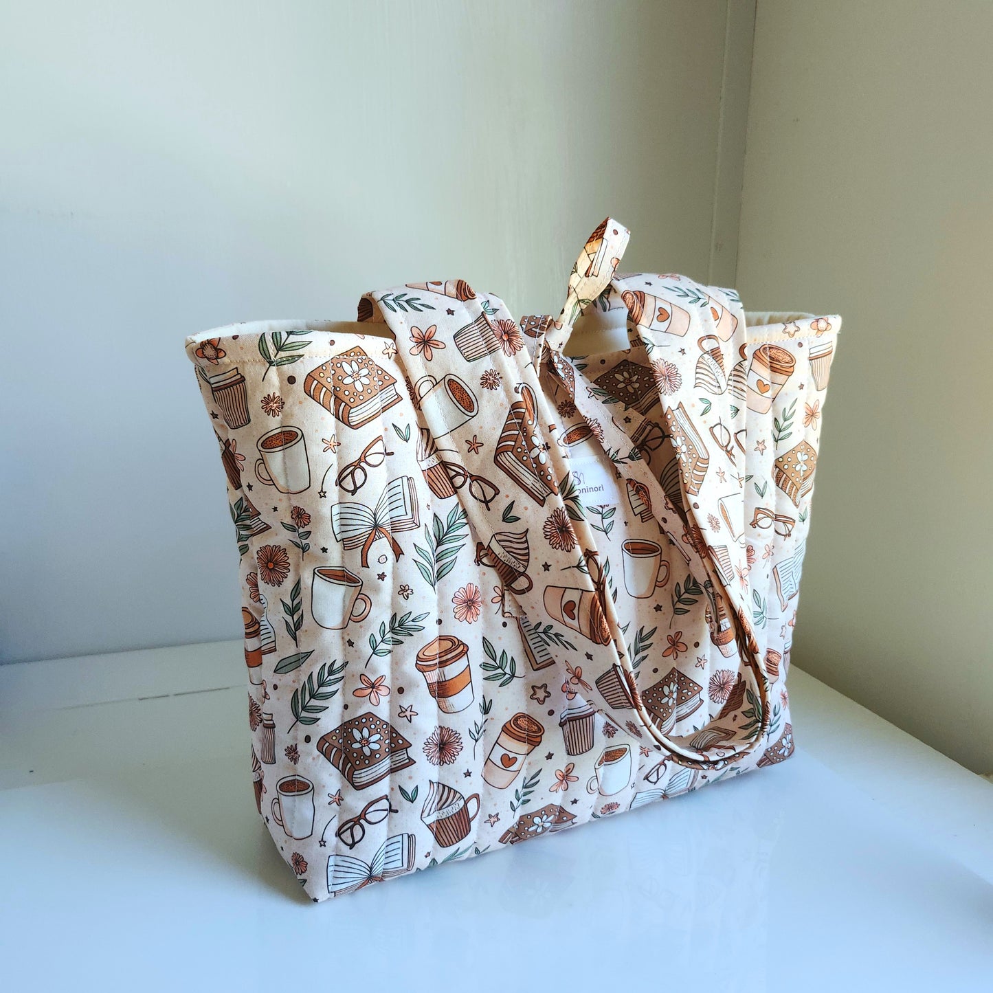 Quilted Coffee and Book Tote Bag
