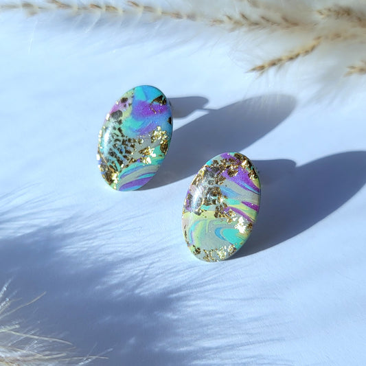 Oval Marbled Stud Earrings