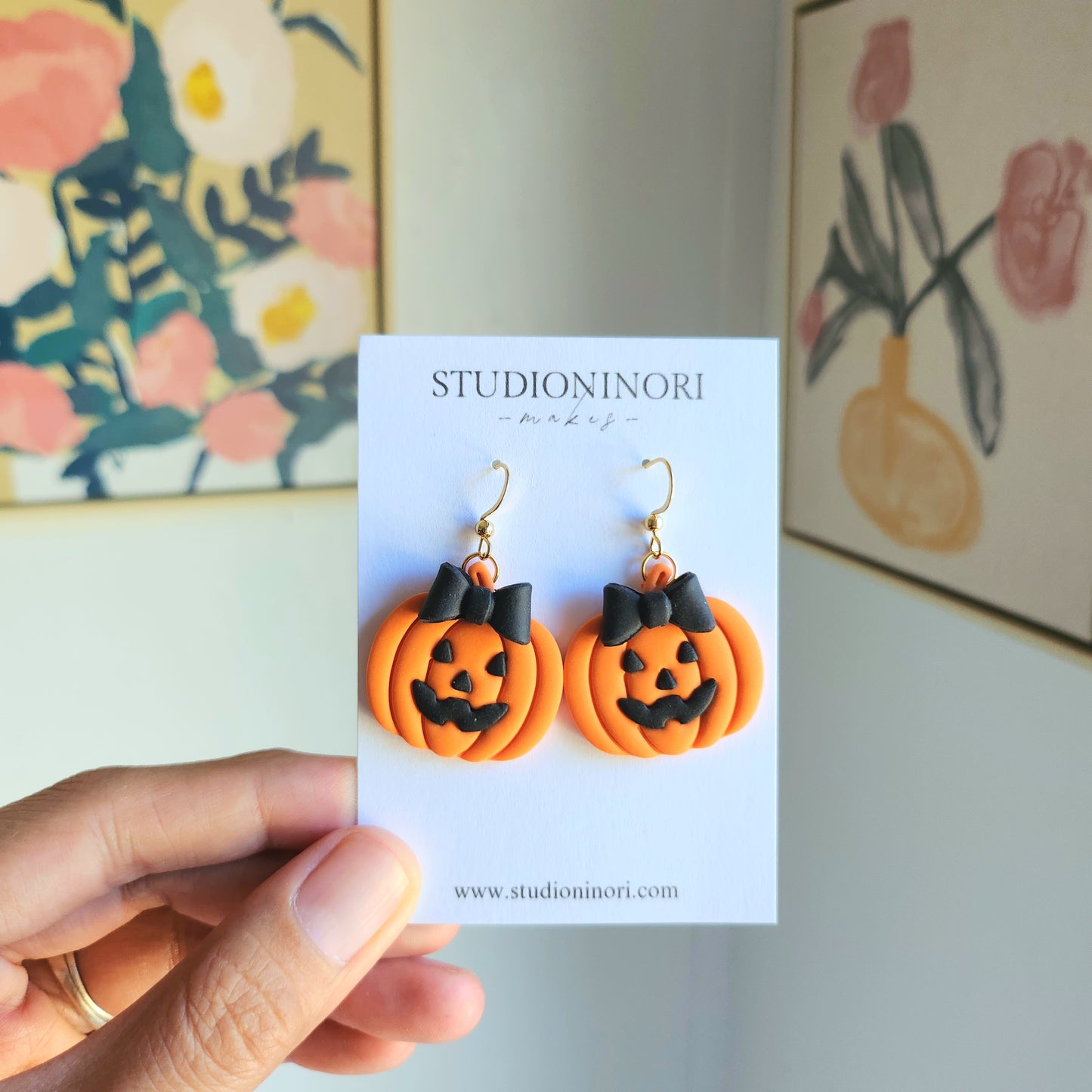 Spooky Cute Pumpkin with Bow Earrings