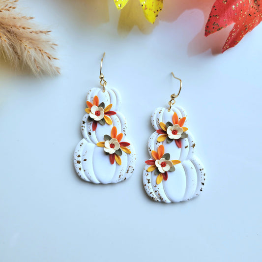 Floral White Stacked Pumpkin Earrings