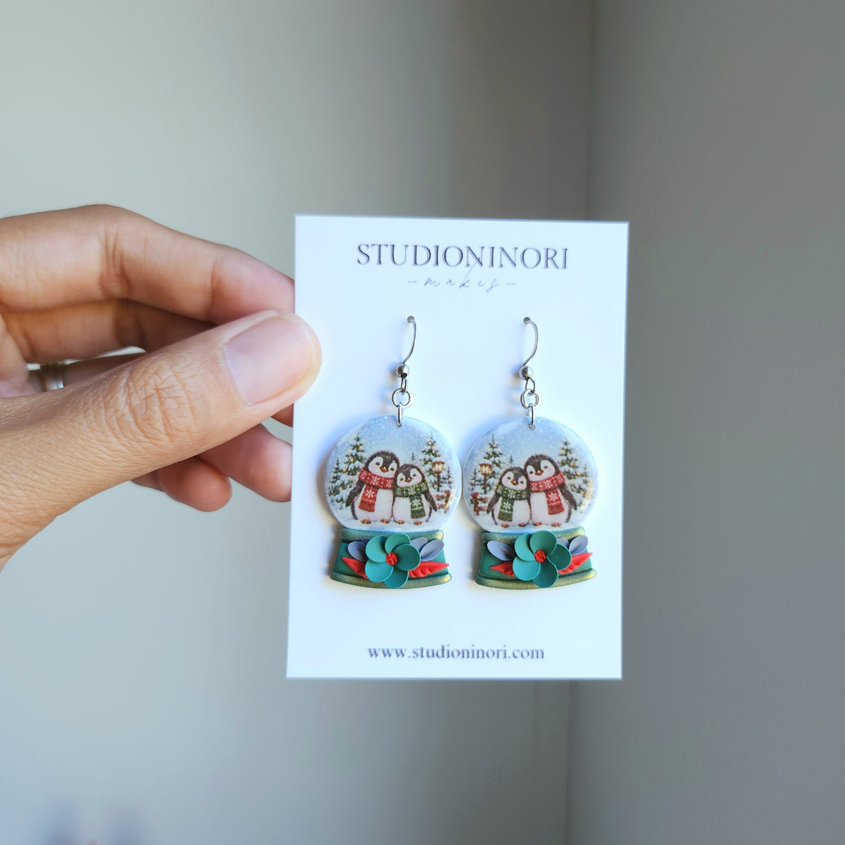 Cuddly Penguins Snow Globe Earrings